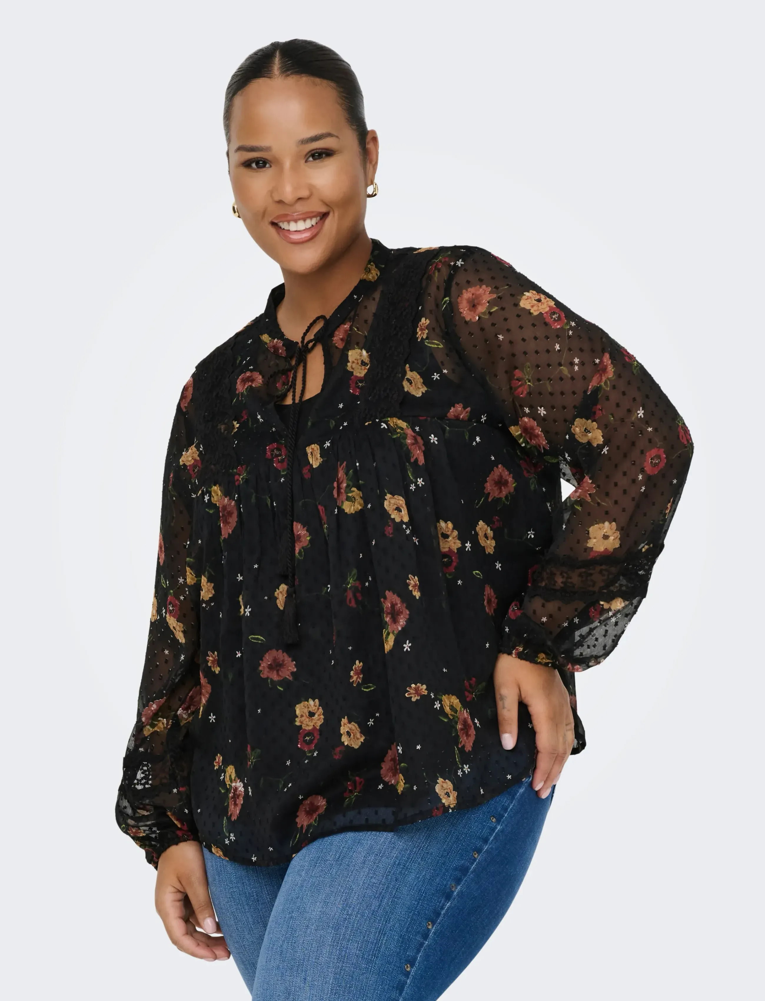 ONLY Carmakoma - CARTESSA ELIZA LS TOP WVN - black - 4
