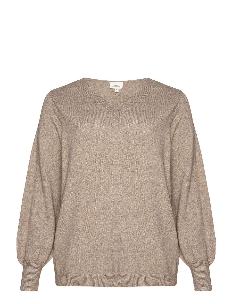 ONLY Carmakoma - CARIBI LS REVERSIBLE V-NECK KNT - beige - 0