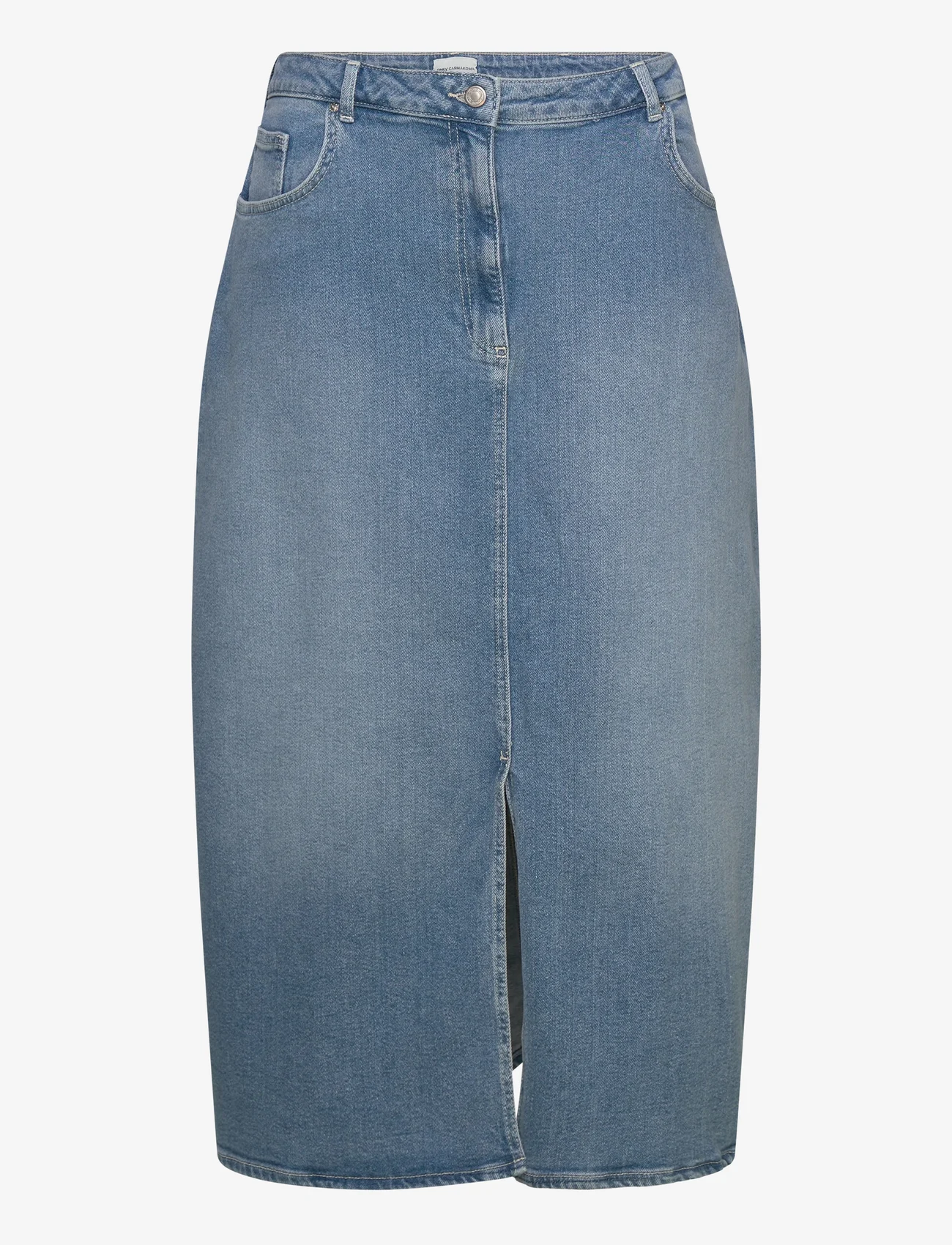 ONLY Carmakoma - CARAYOE HW MAXI SLIT SKIRT DNM DOT - jeansowe spódnice - light medium blue denim - 0