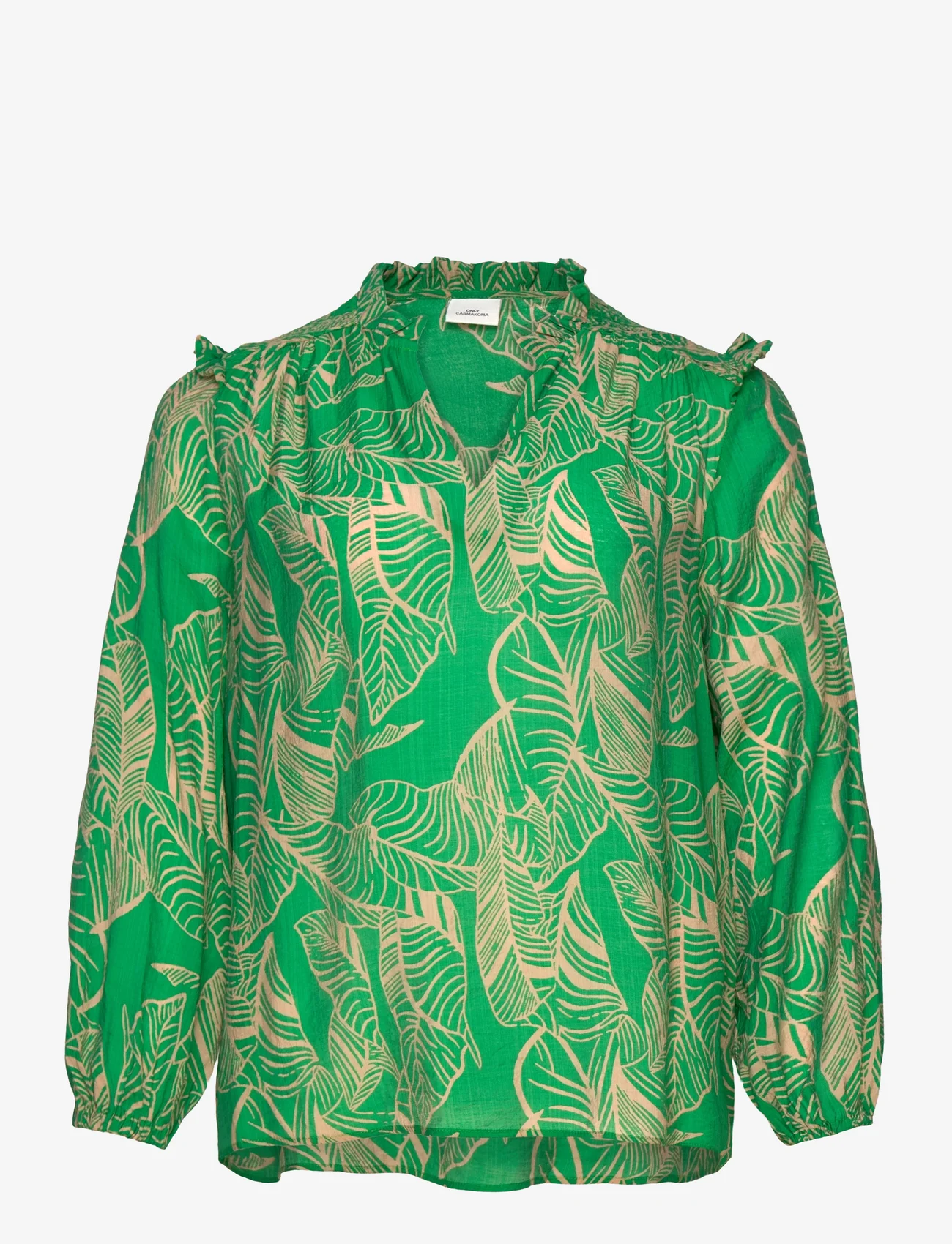 ONLY Carmakoma - CARBETSEY L/S FRILL TOP AOP - blouses met lange mouwen - green bee - 0
