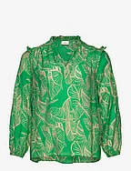 CARBETSEY L/S FRILL TOP AOP - GREEN BEE