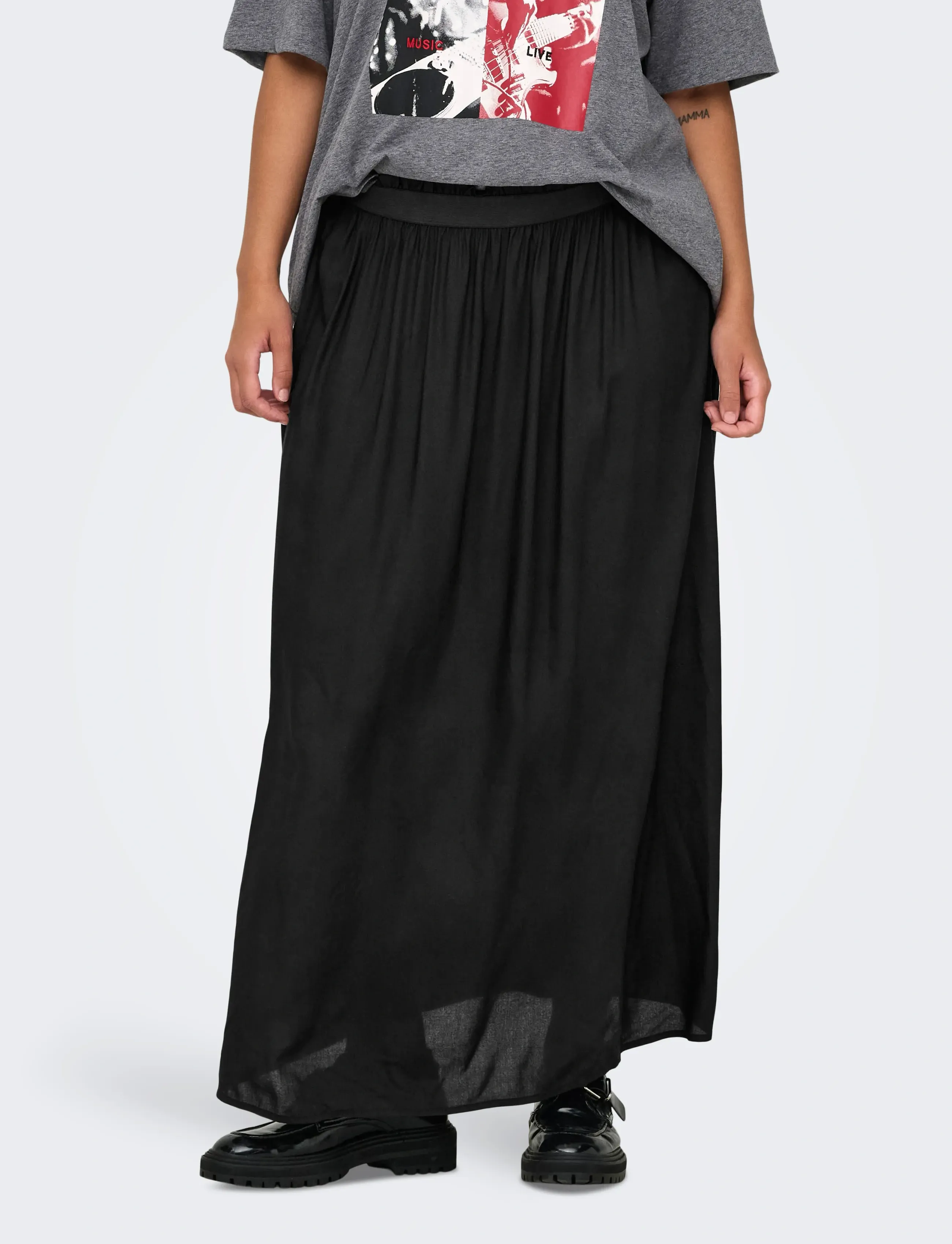 ONLY Carmakoma Carvenedig Long Skirt Noos, 48, Black, Nederdele > Maxi Nederdele, Dame