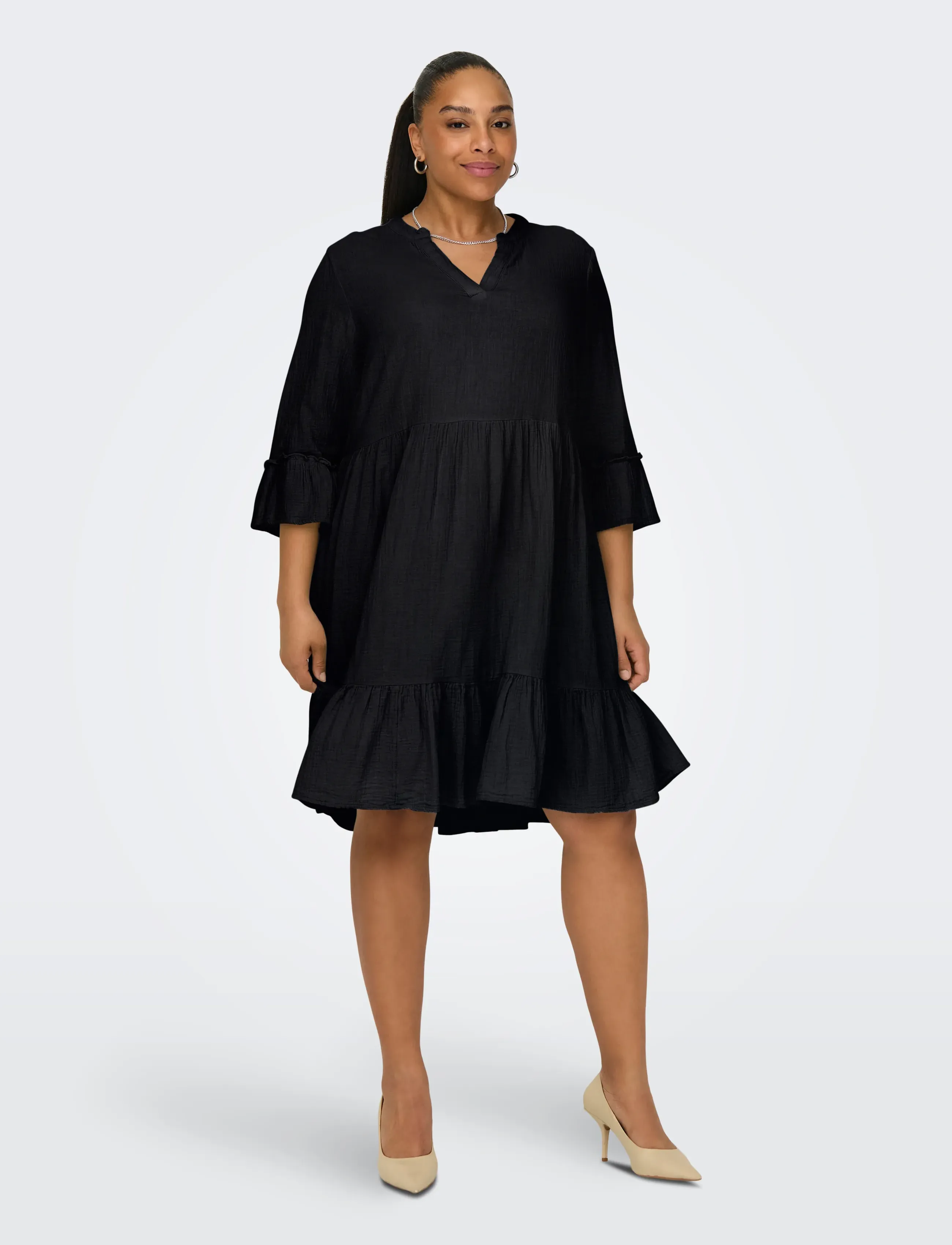 ONLY Carmakoma CARTHYRA LIFE PEPLUM DRESS WVN - Kurze Kleider - PHANTOM / black