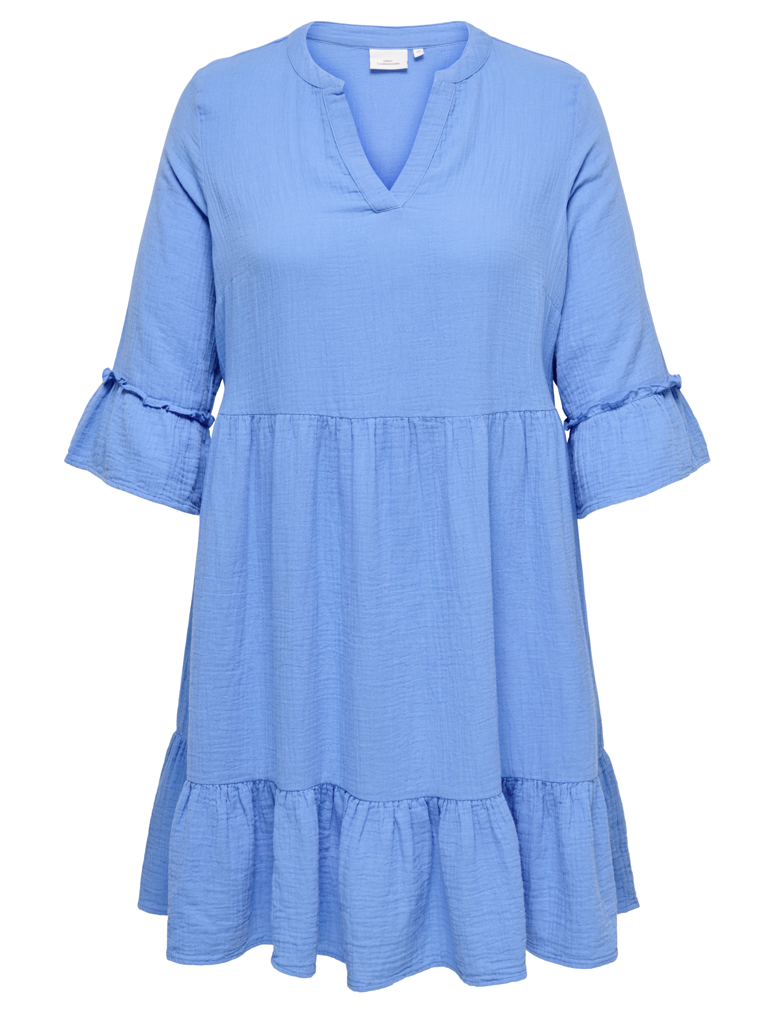 ONLY Carmakoma Carthyra Life Peplum Dress Wvn, Kvinder, Flæseærmet Peplum Kjole, Blå, Str: 42