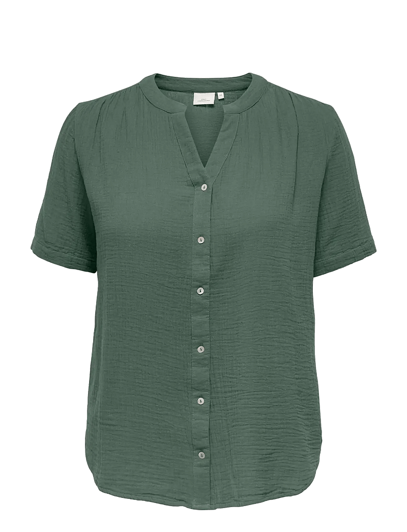 ONLY Carmakoma - CARTHYRA S/S BUTTON TOP WVN - kurzämlige blusen - laurel wreath - 0