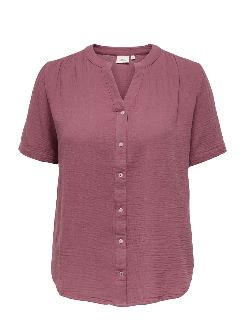 ONLY Carmakoma - CARTHYRA S/S BUTTON TOP WVN - short-sleeved blouses - rose brown - 1