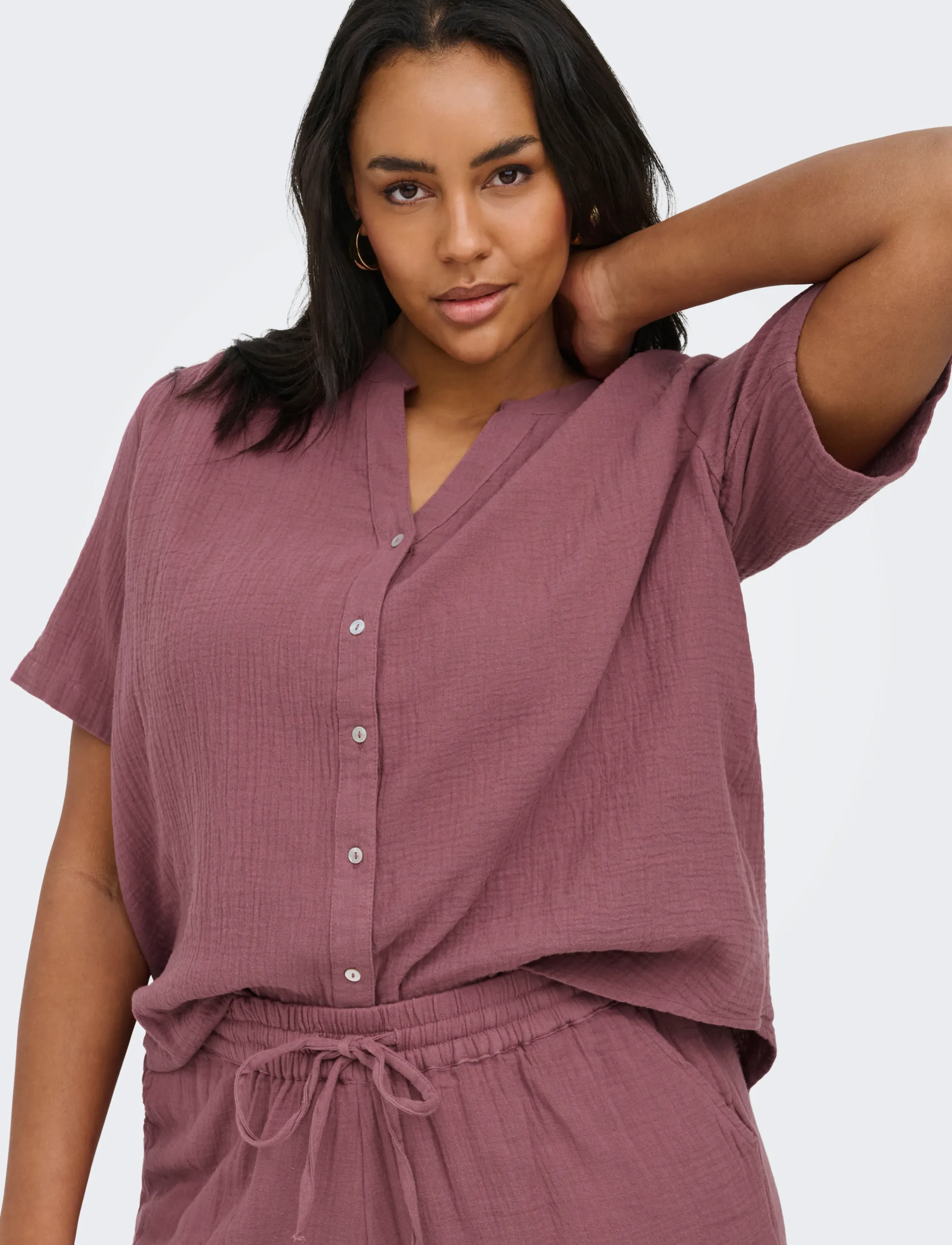 ONLY Carmakoma - CARTHYRA S/S BUTTON TOP  WVN - kortærmede bluser - rose brown - 4