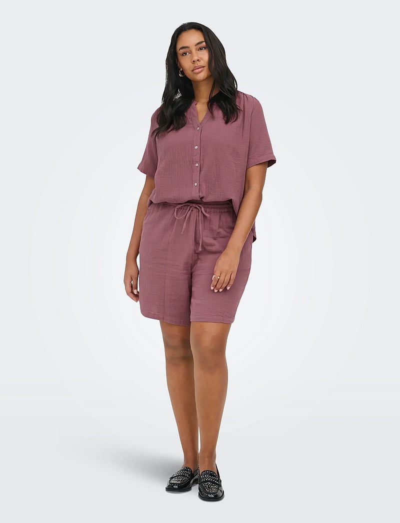 ONLY Carmakoma - CARTHYRA S/S BUTTON TOP WVN - short-sleeved blouses - rose brown - 5