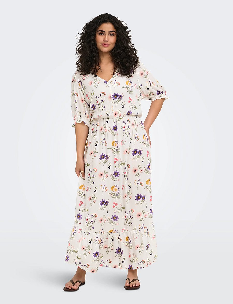ONLY Carmakoma - CARCHIANTI S/S LONG DRESS WVN NOOS - konfirmationstøj - cloud dancer - 0