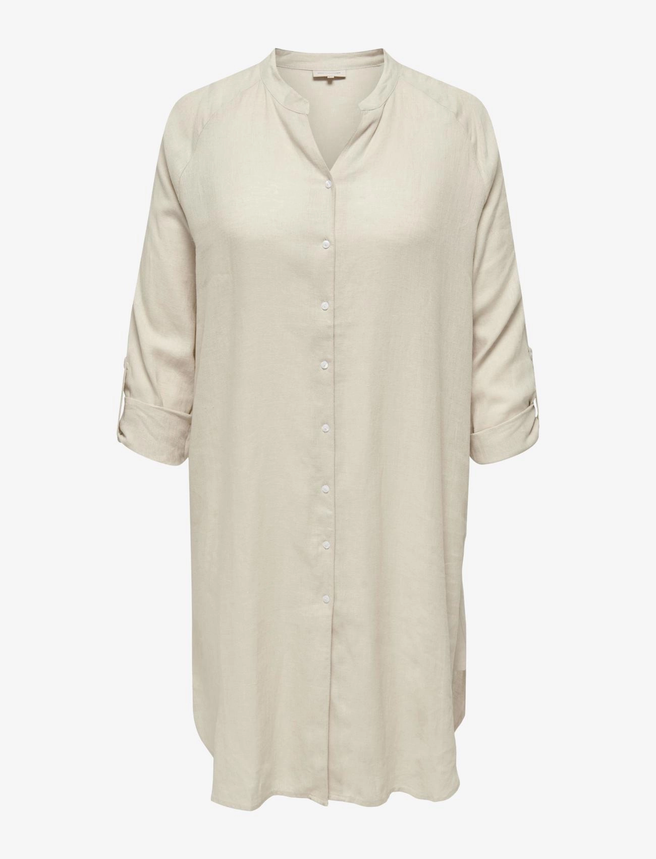 CARTOKYO L/S LINEN BLEND DRESS WVN - MOONBEAM