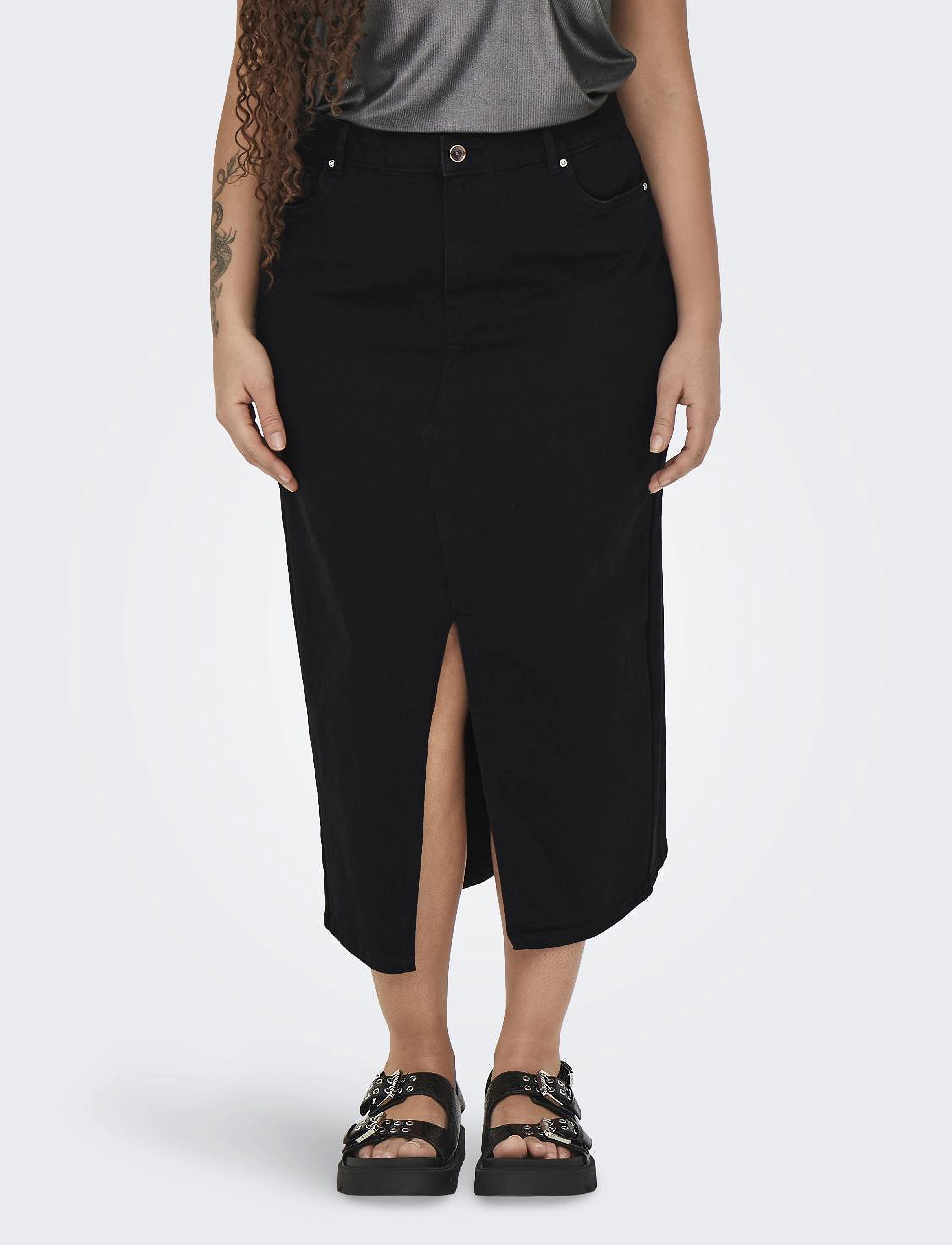ONLY Carmakoma CARSIRI FRONT SLIT SKIRT DNM GUA NOOS - Röcke - BLACK DENIM / black