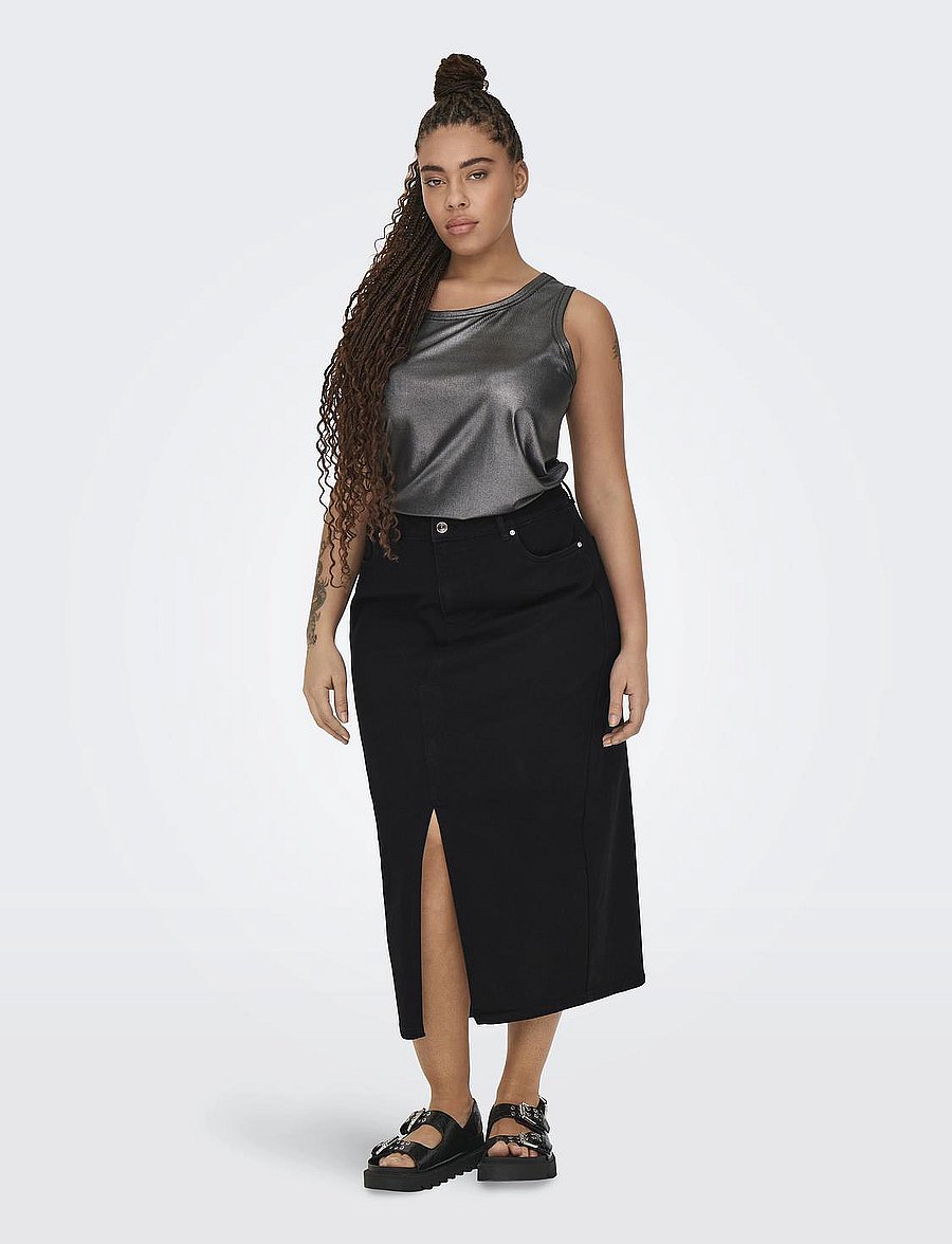 ONLY Carmakoma - CARSIRI FRONT SLIT SKIRT DNM GUA NOOS - denim skirts - black denim - 5