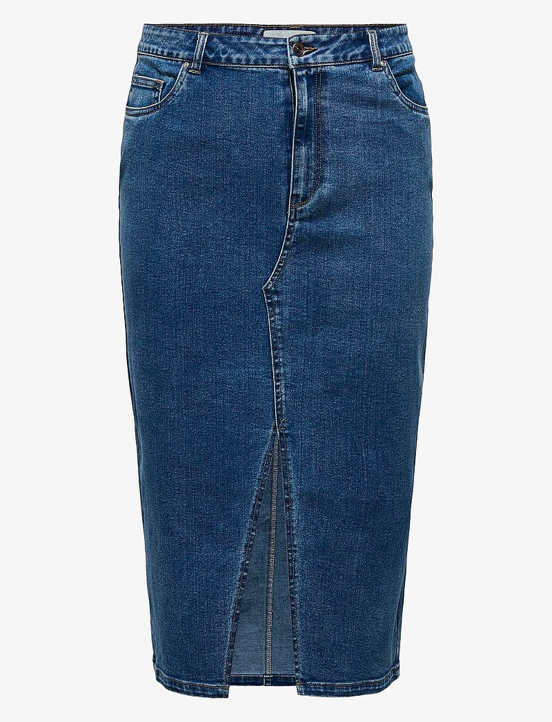 ONLY Carmakoma - CARSIRI FRONT SLIT SKIRT DNM GUA NOOS - denimnederdele - medium blue denim - 1