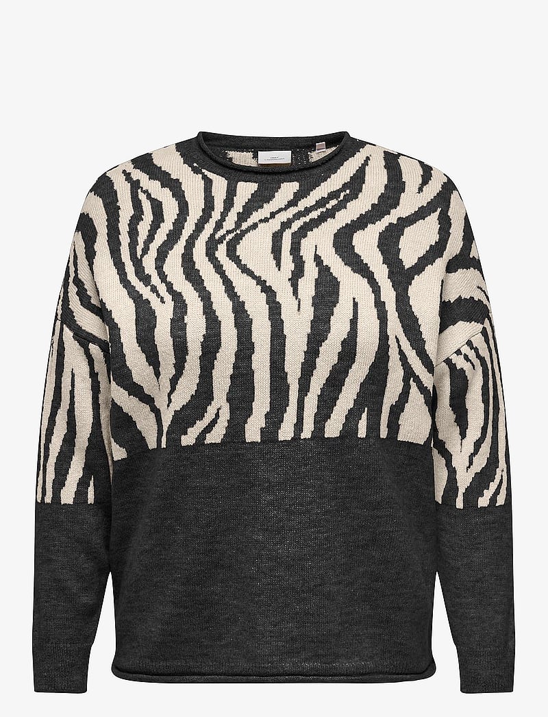 ONLY Carmakoma - CARJADE ZEBRA L/S O-NECK KNT NOOS - pullover - pirate black - 1