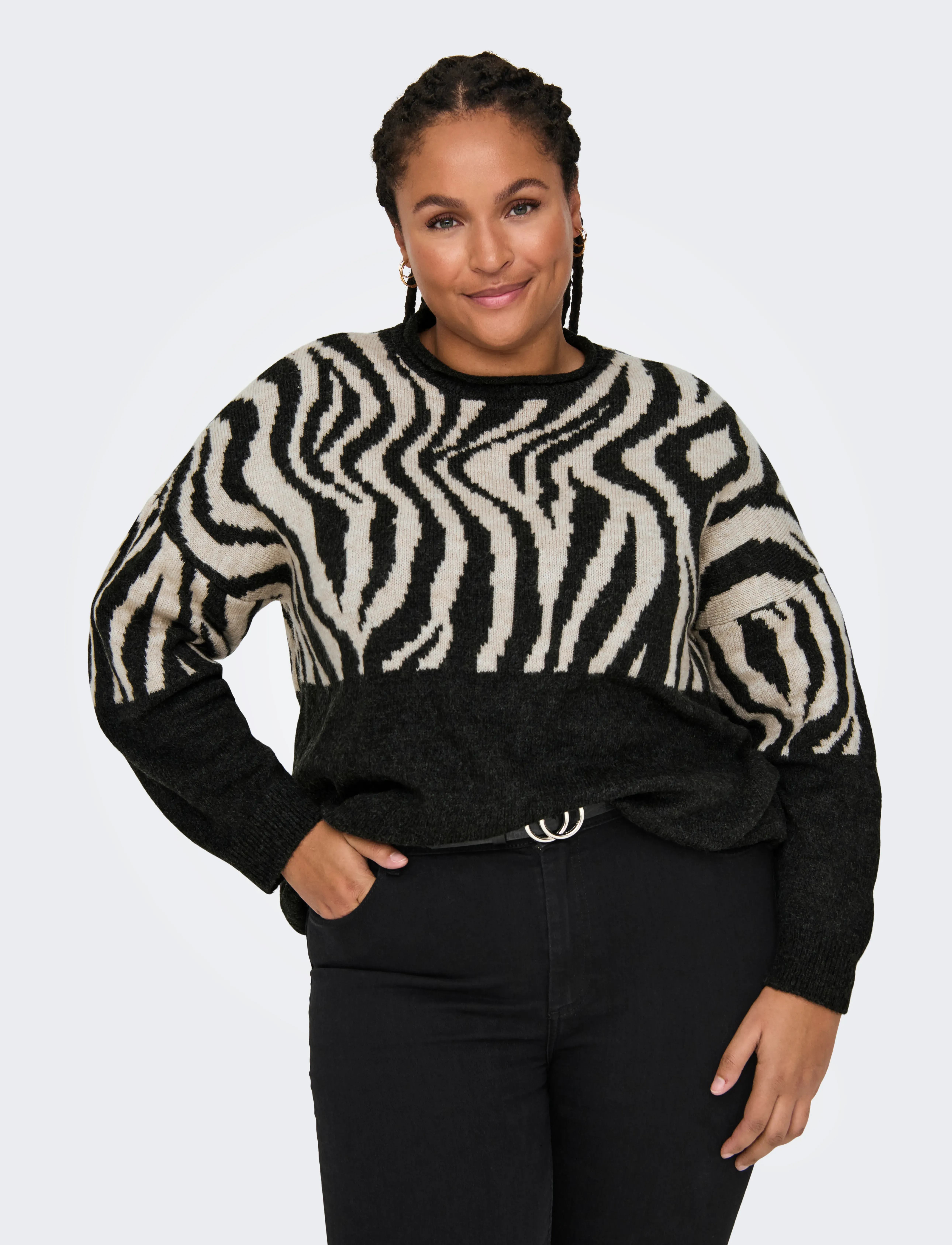 ONLY Carmakoma - CARJADE ZEBRA L/S O-NECK KNT NOOS - pirate black - 4