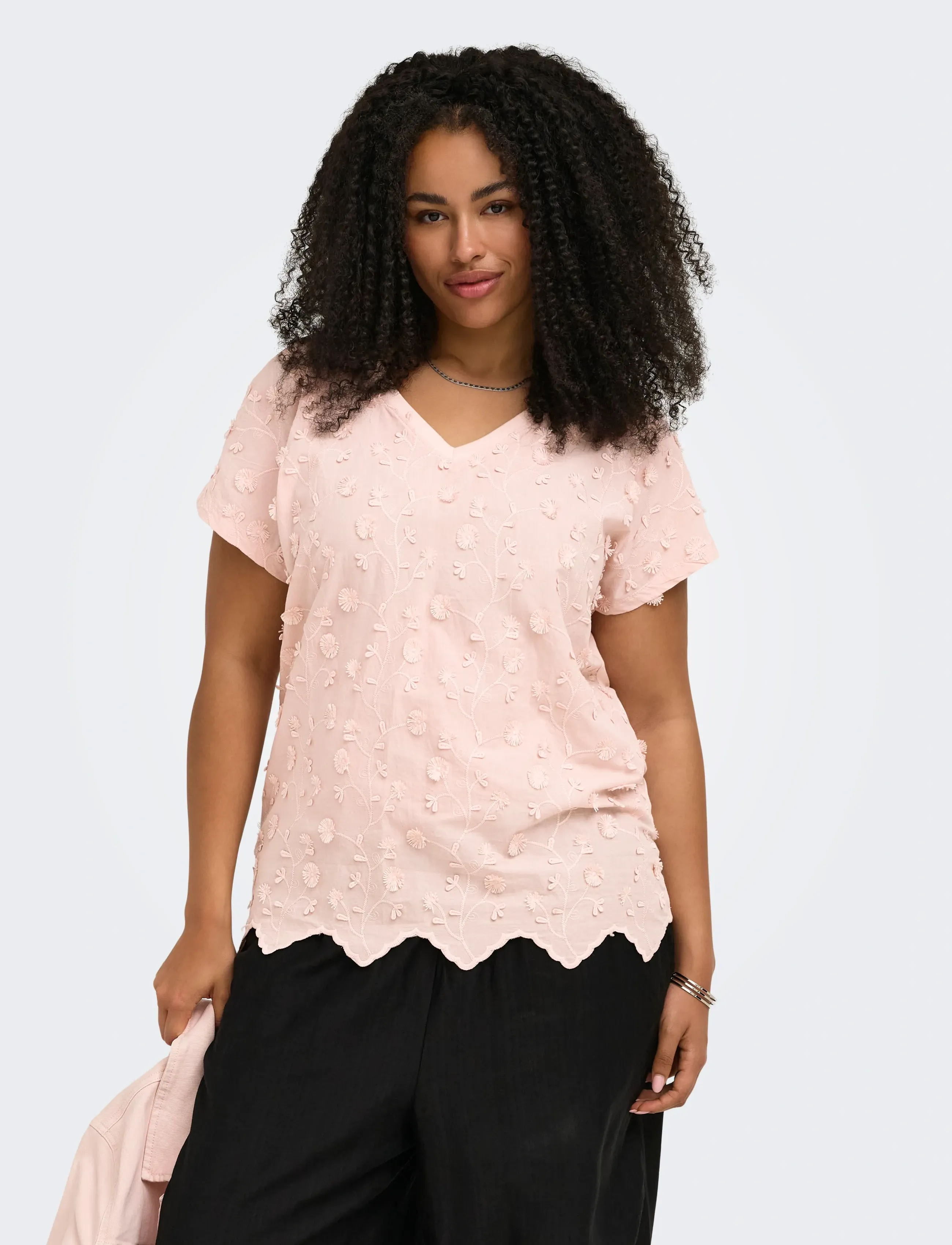 ONLY Carmakoma CARLULU S/S V-NECK TOP BOX JRS - Blusen - SEPIA ROSE / pink/rose