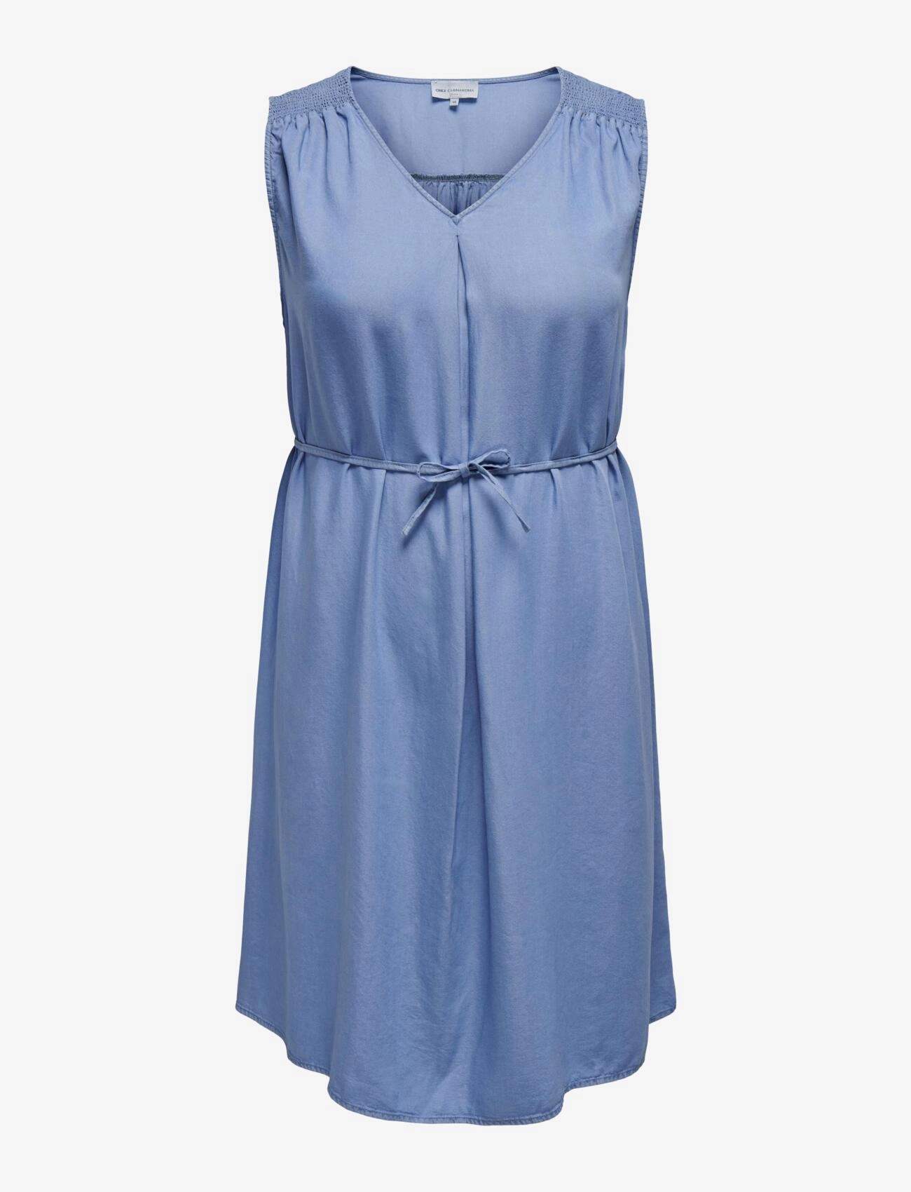 ONLY Carmakoma Carlaura Sl V-Neck Dress Dnm Bin, 52, Blue, Kjoler > Kort Kjole, Dame