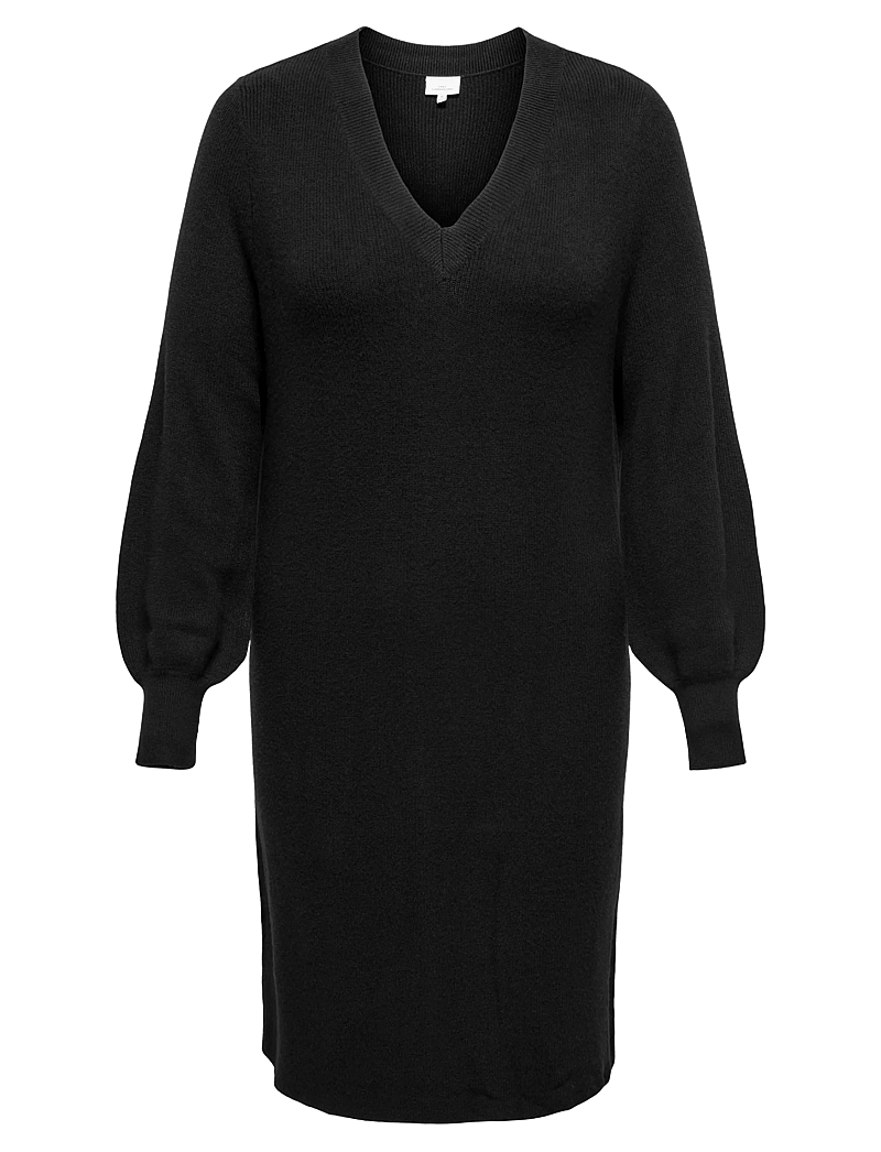 ONLY Carmakoma - CARKATIA LS V-NECK DRESS KNT NOOS - knitted dresses - black - 1