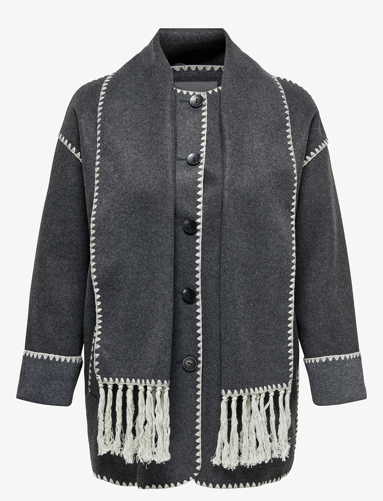 ONLY Carmakoma - CARELBA SCALLOP EDGE SCARF COAT OTW - kevadmantlid - dark grey melange - 1