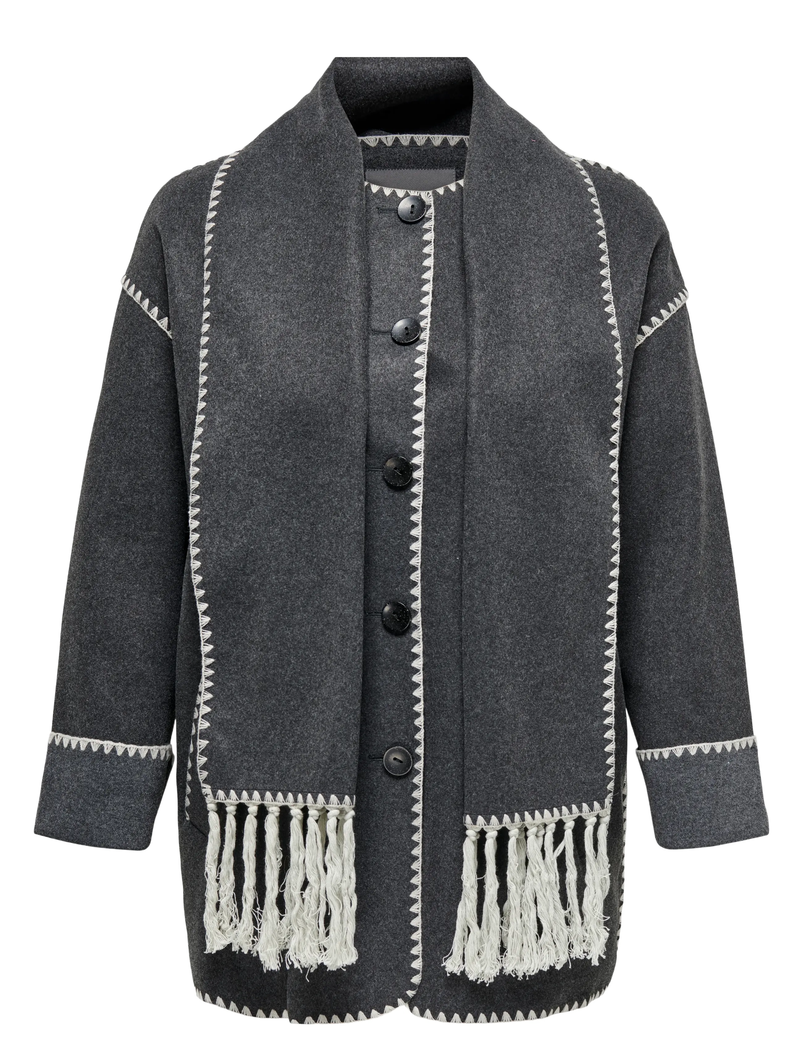 ONLY Carmakoma CARELBA SCALLOP EDGE SCARF COAT OTW - Jacken & Mäntel - DARK GREY MELANGE / grey