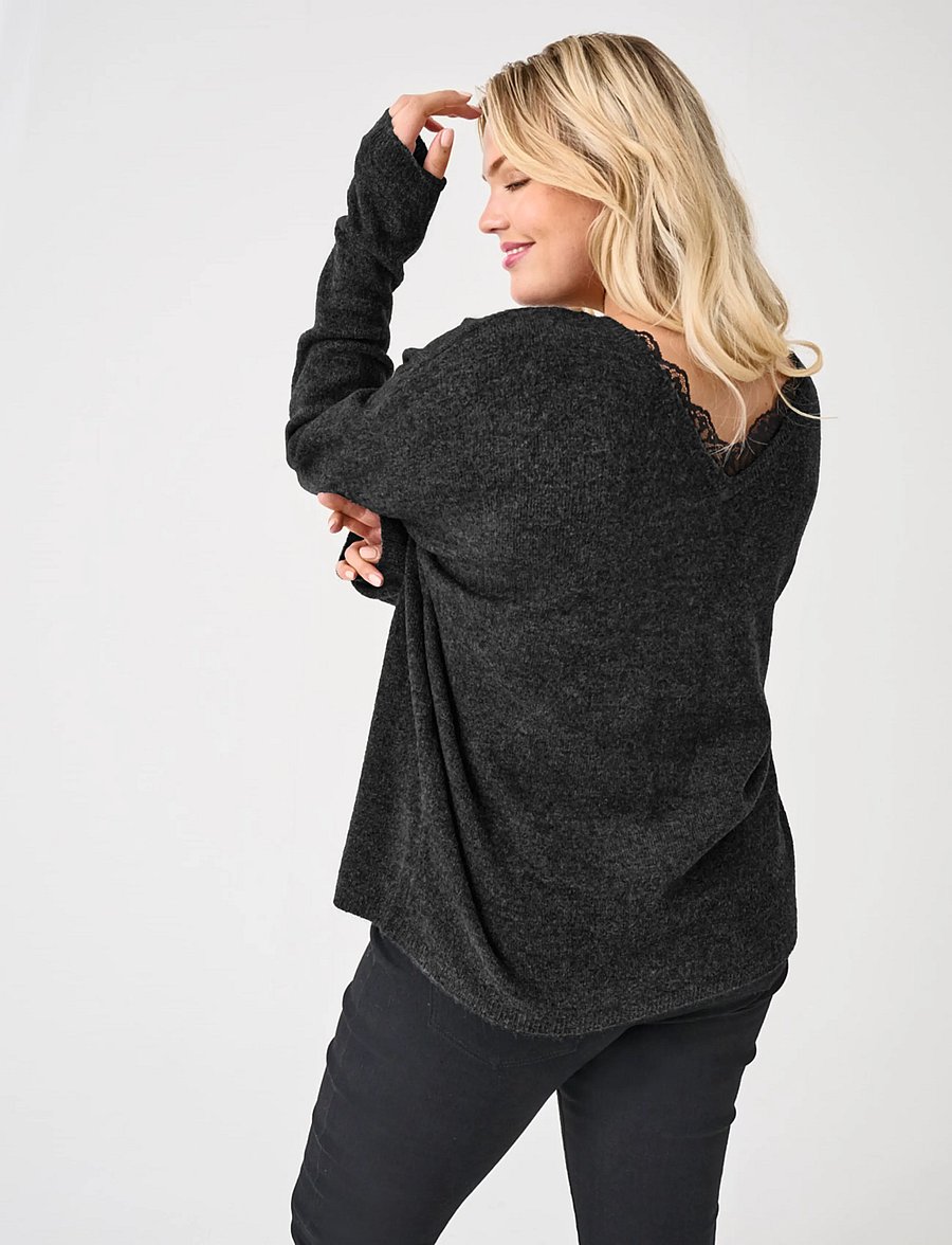 ONLY Carmakoma - CARMANIFESTA LS REVERS.PULLOVER KNT NOOS - stickade tröjor - dark grey melange - 0