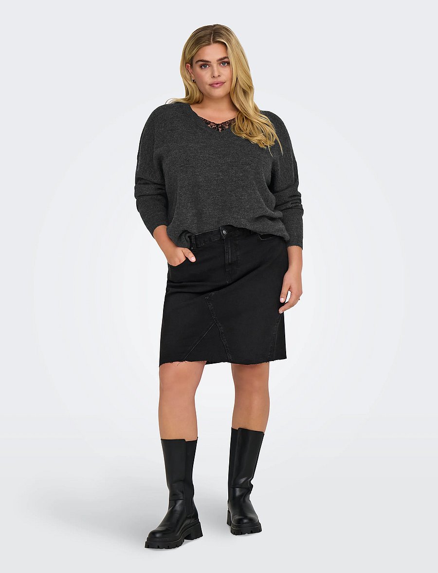 ONLY Carmakoma - CARMANIFESTA LS REVERS.PULLOVER KNT NOOS - stickade tröjor - dark grey melange - 4