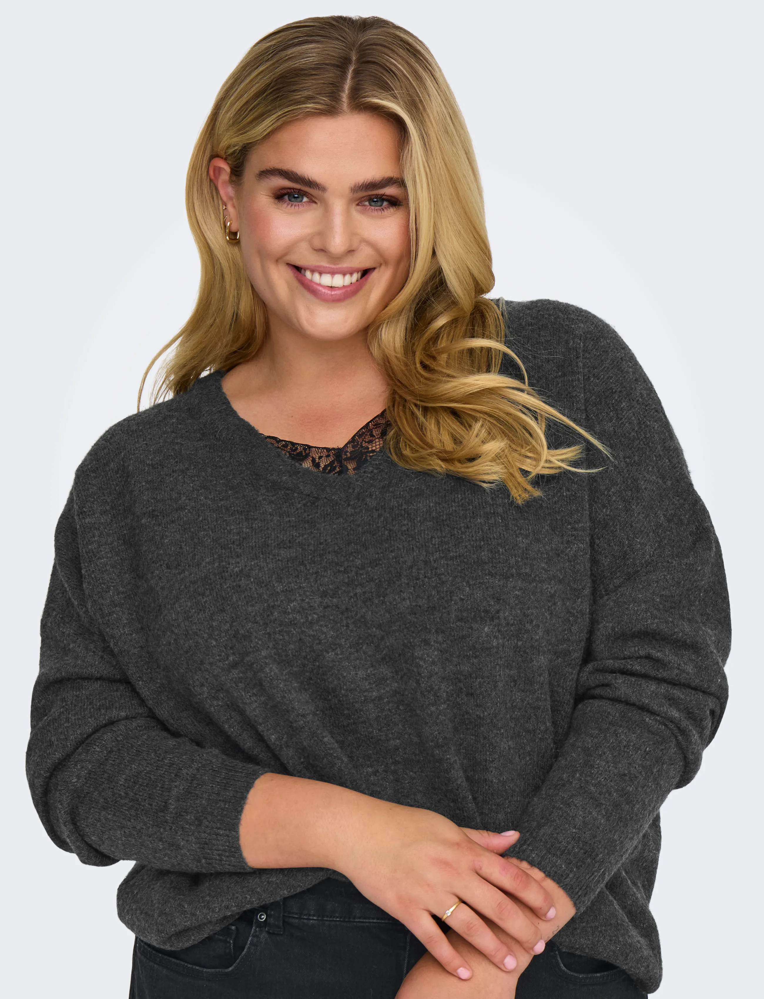 ONLY Carmakoma - CARMANIFESTA LS REVERS.PULLOVER KNT NOOS - jumpers - dark grey melange - 5