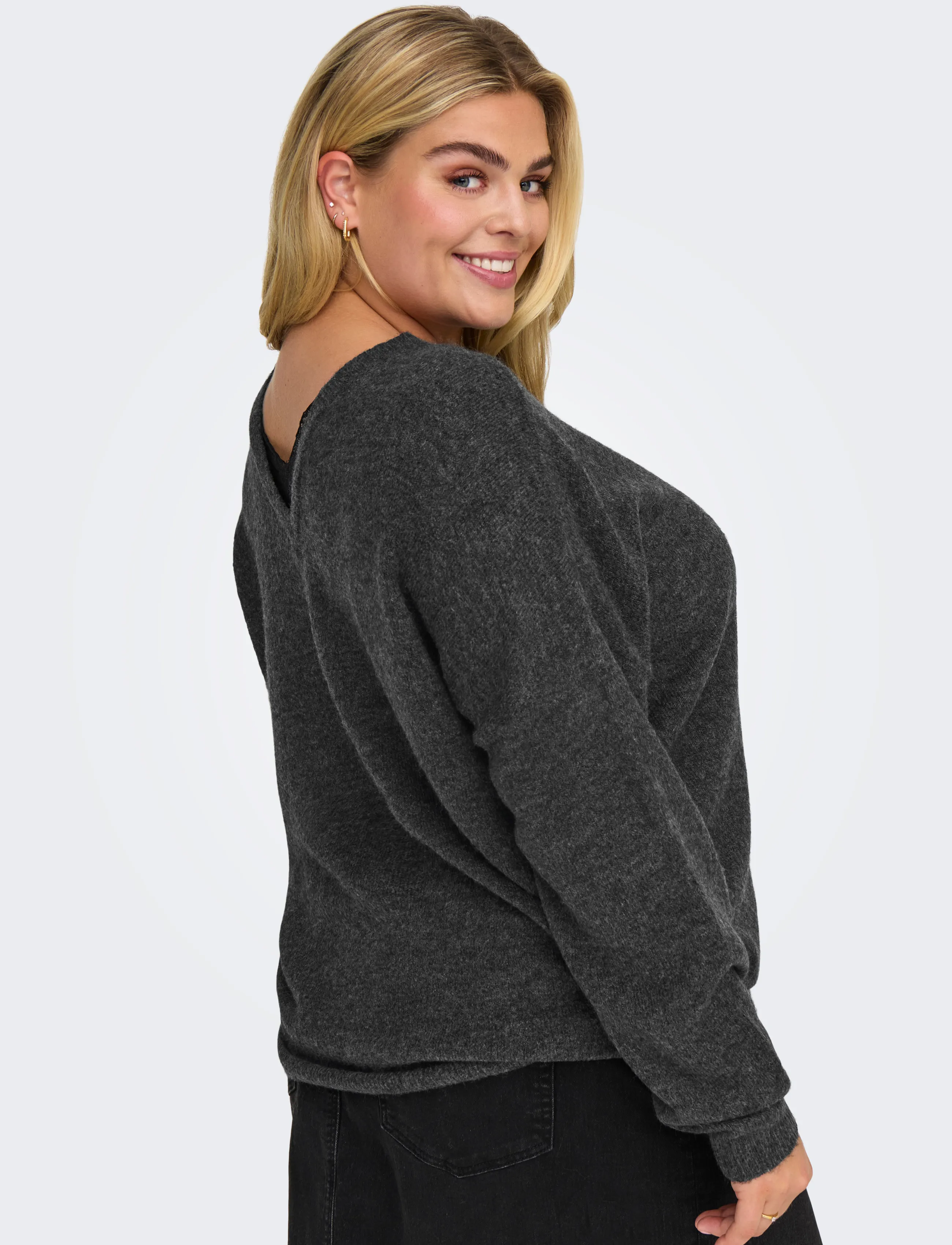 ONLY Carmakoma CARMANIFESTA LS REVERS.PULLOVER KNT NOOS - Geburtstag - DARK GREY MELANGE / grey