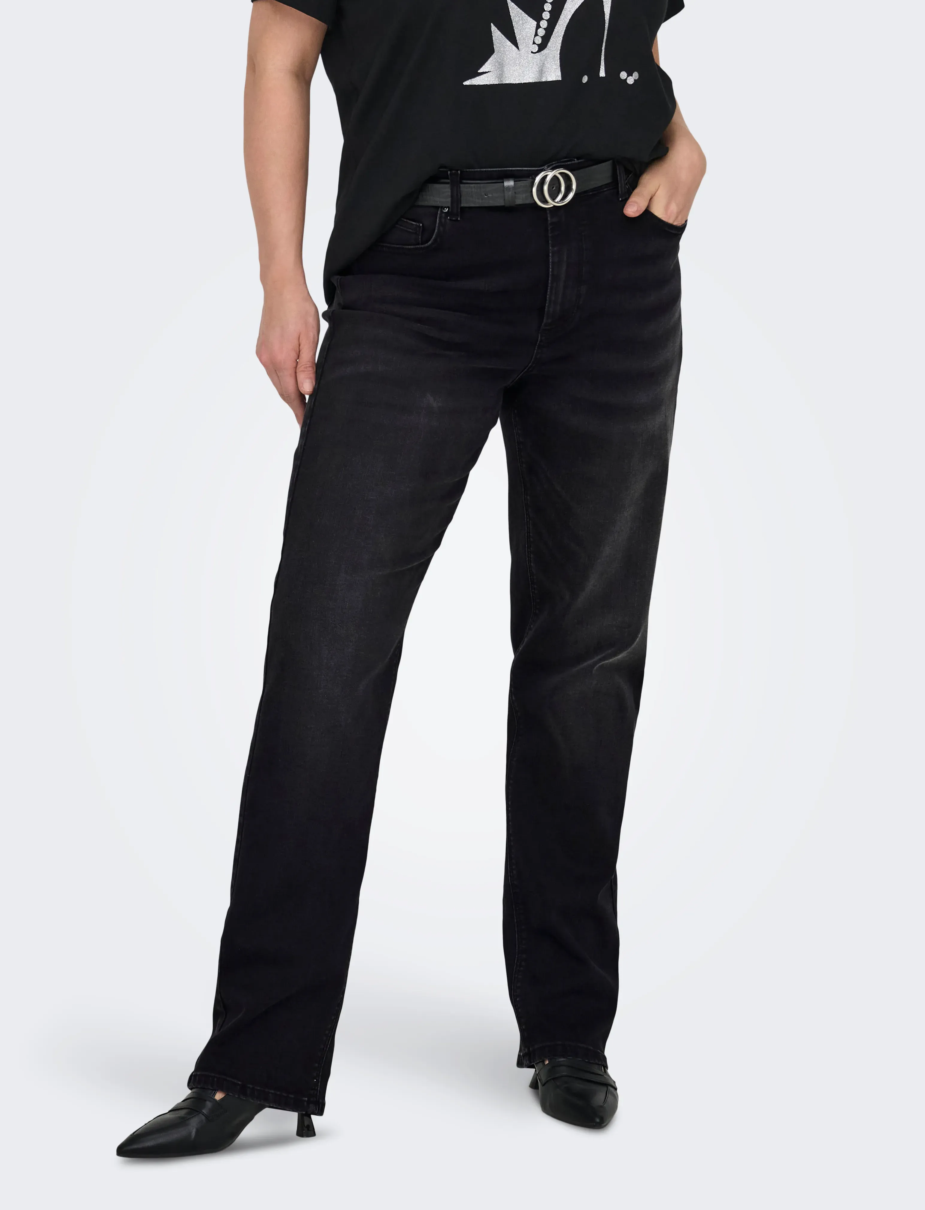 ONLY Carmakoma CARWILLY HW STRAIGHT DNM REA1099 NOOS - Tøj - WASHED BLACK / black