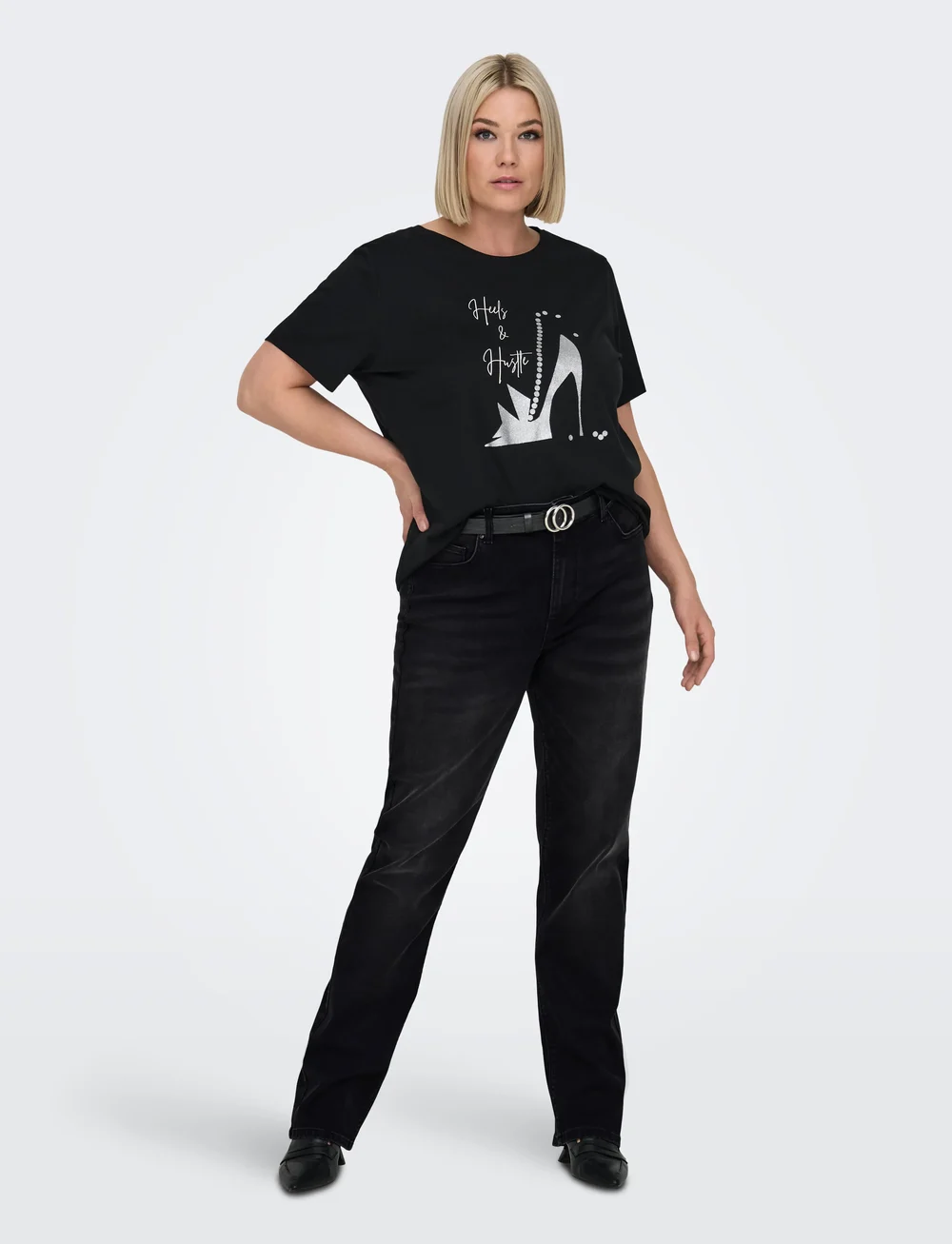 ONLY Carmakoma - CARWILLY HW STRAIGHT DNM REA1099 NOOS - sirge säärega teksad - washed black - 4