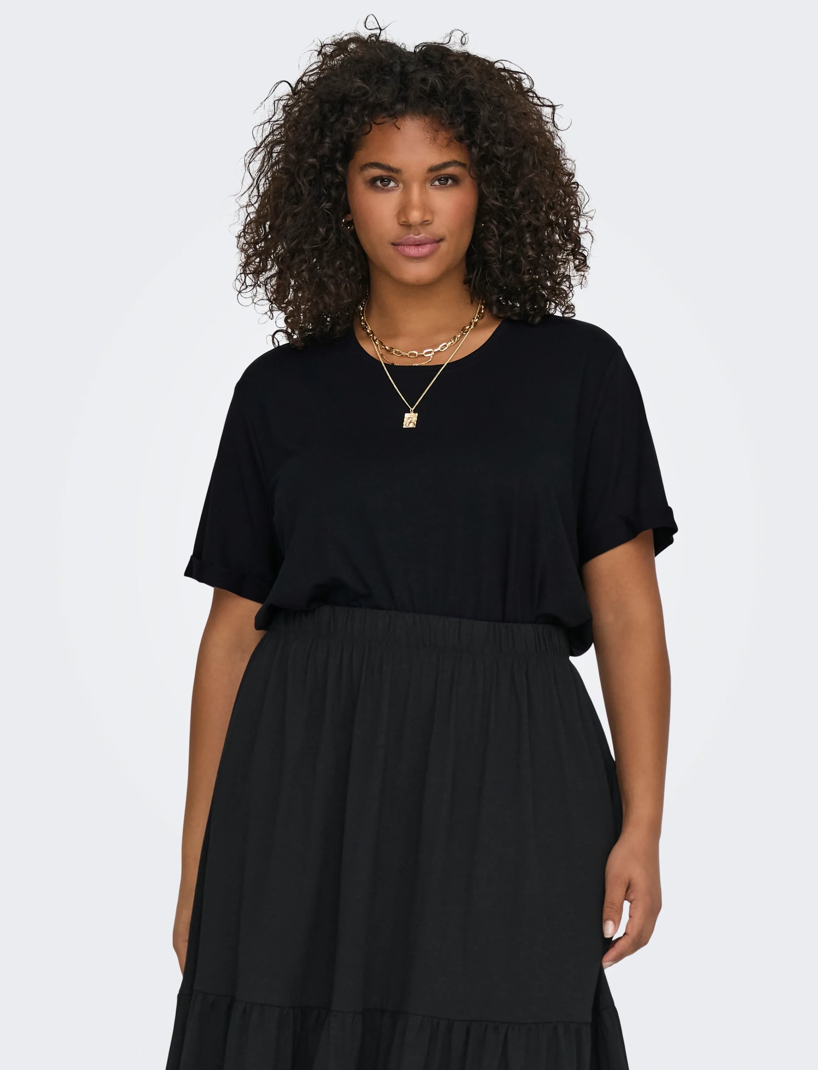ONLY Carmakoma CARMOSTER S/S FOLD UP TOP JRS NOOS - T-shirts & Toppe - BLACK / black
