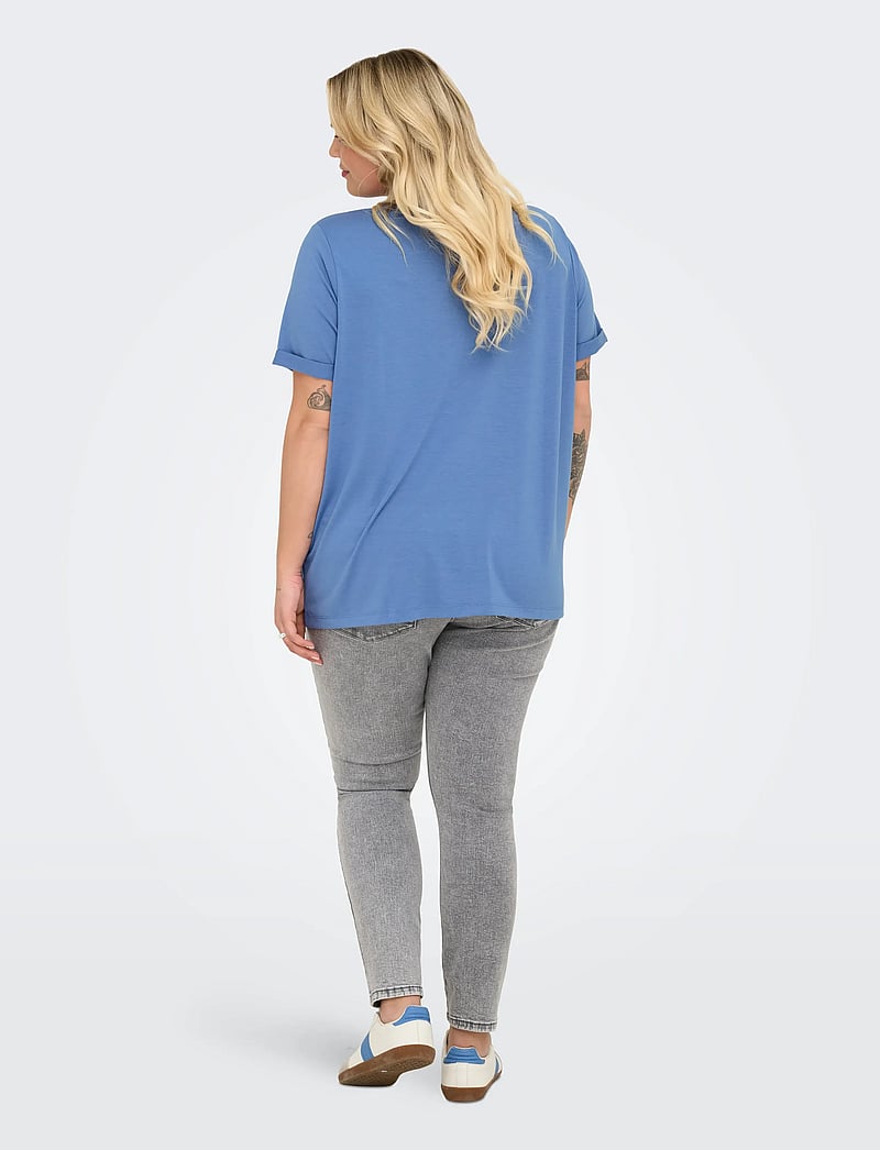 ONLY Carmakoma - CARMOSTER S/S FOLD UP TOP JRS NOOS - t-shirts - blue yonder - 3