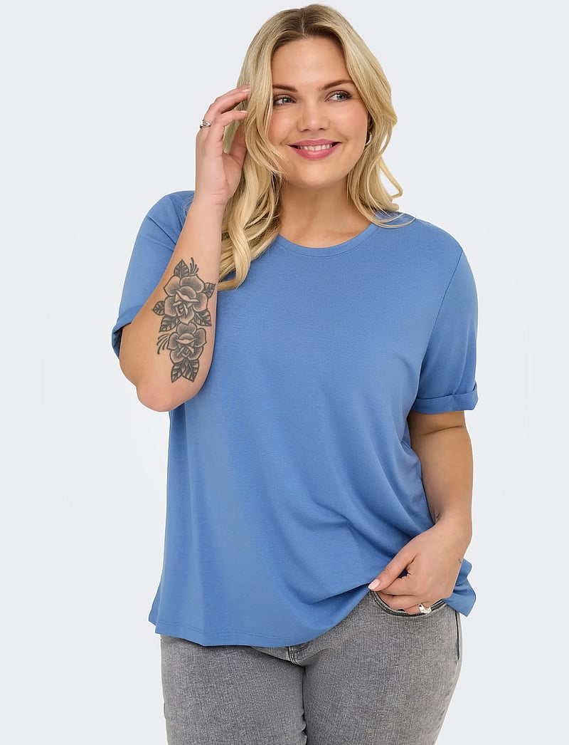 ONLY Carmakoma - CARMOSTER S/S FOLD UP TOP JRS NOOS - t-shirts - blue yonder - 4