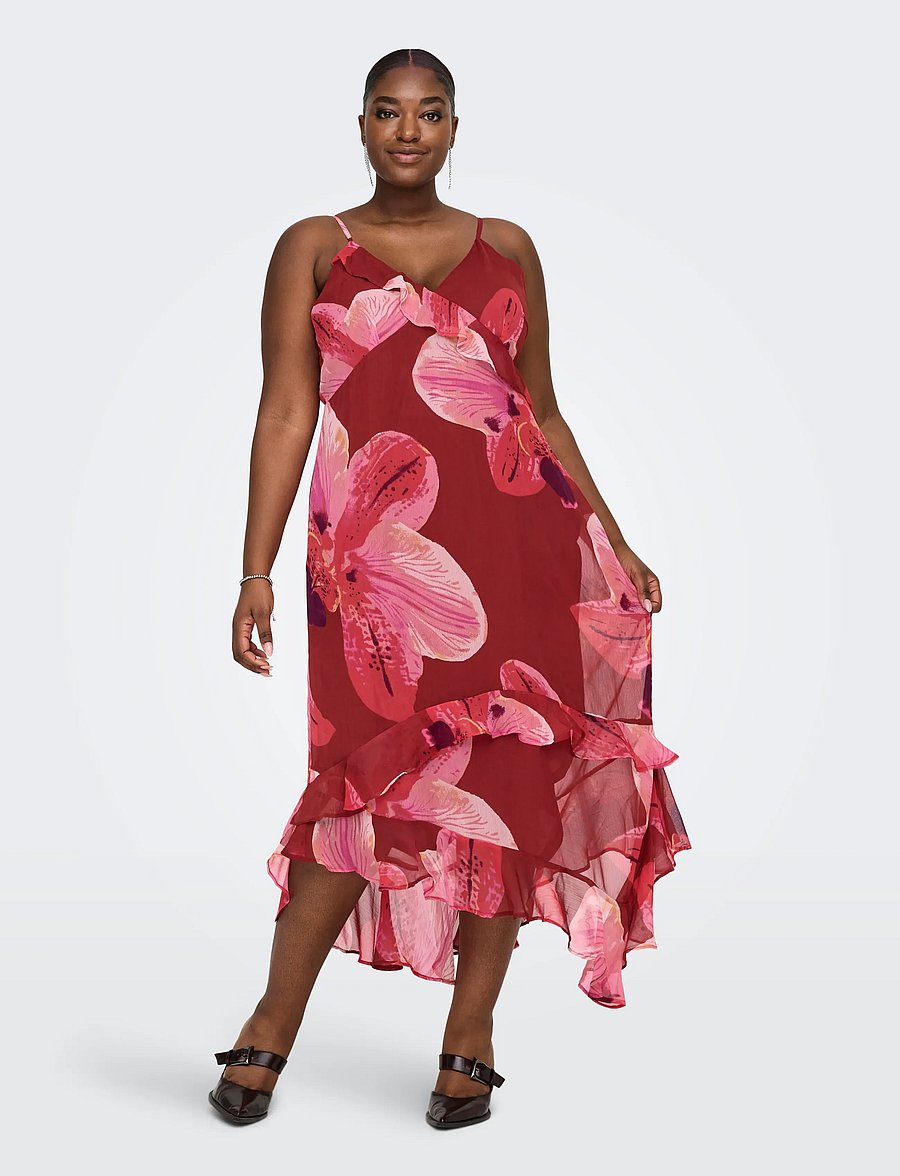 ONLY Carmakoma - CARASTA STRAP FRILL ANKLE DRESS - spiced apple - 0