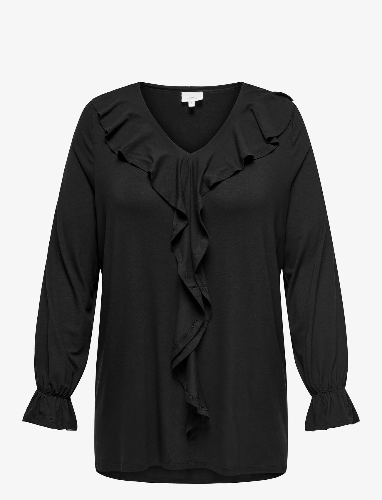 ONLY Carmakoma - CARCLARISA LIFE V-NECK FRILL L/S TOP JRS - long-sleeved blouses - black - 0