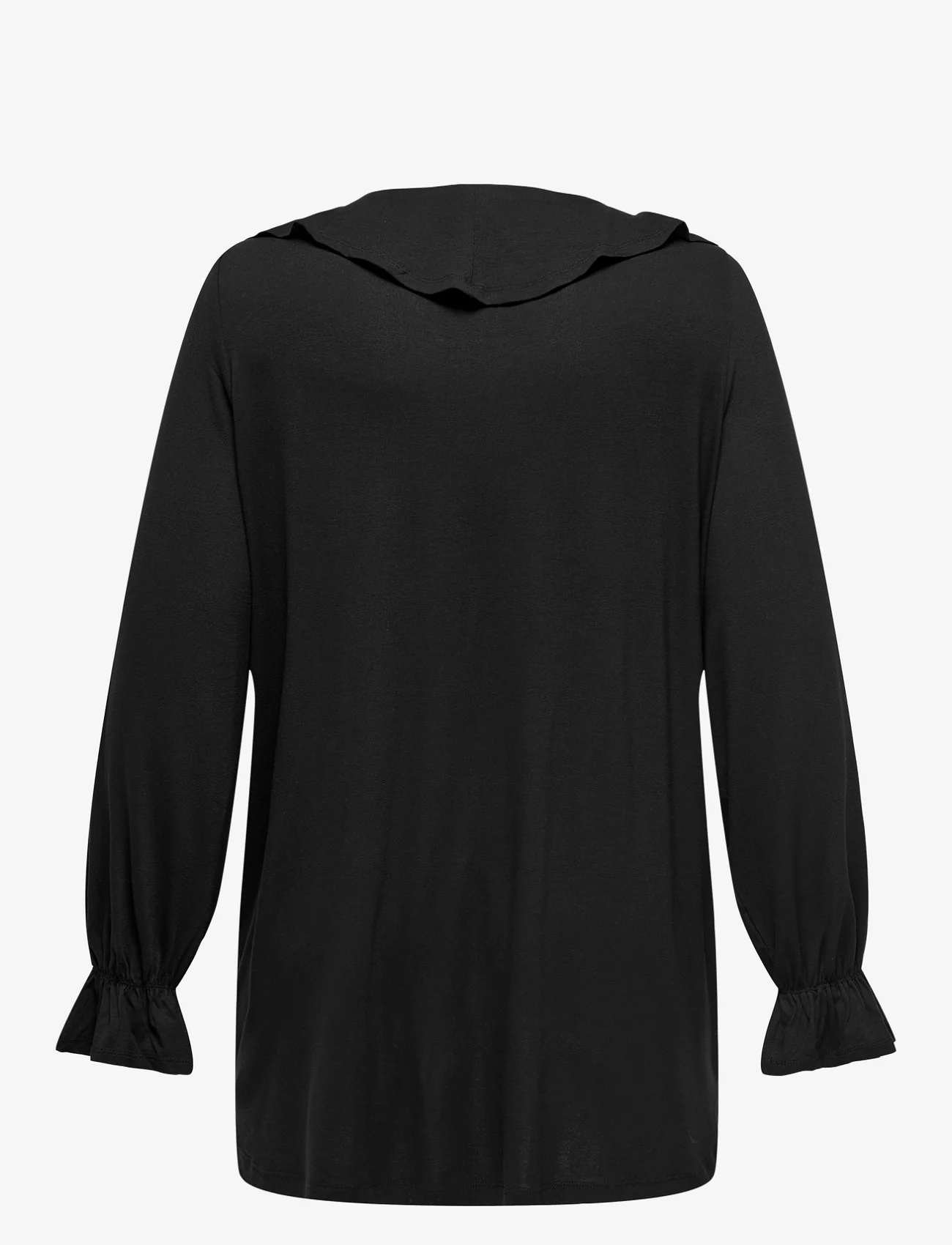 ONLY Carmakoma - CARCLARISA LIFE V-NECK FRILL L/S TOP JRS - long-sleeved blouses - black - 1