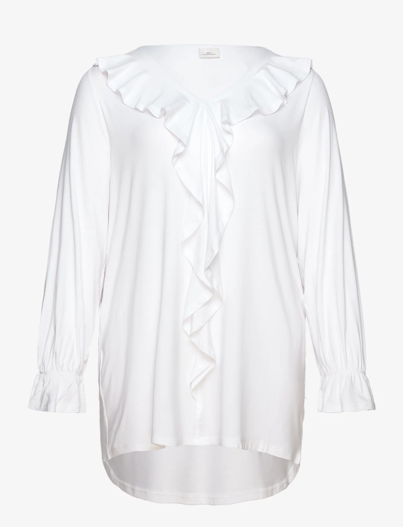 ONLY Carmakoma - CARCLARISA LIFE V-NECK FRILL L/S TOP JRS - bluzki z długimi rękawami - bright white - 0