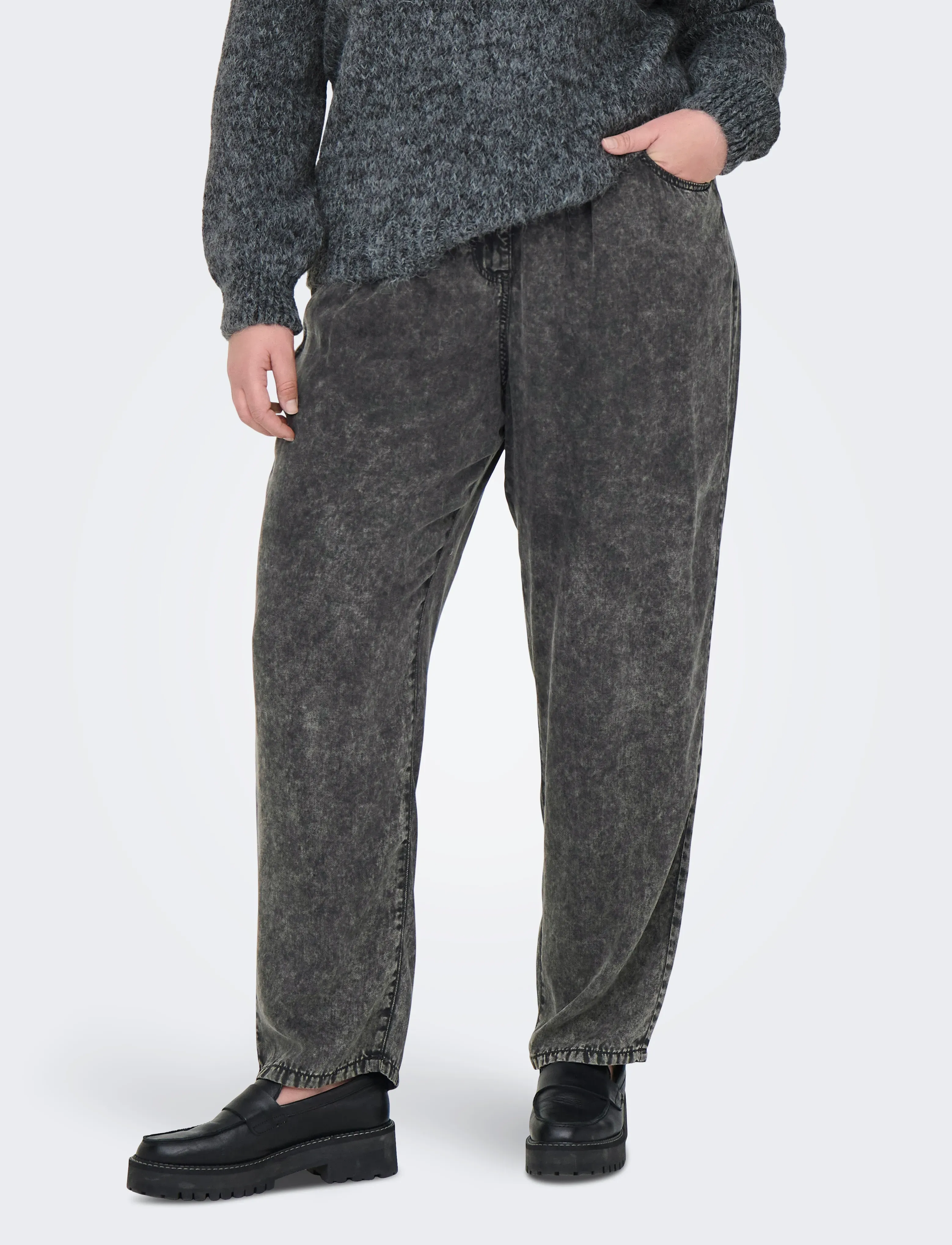 ONLY Carmakoma CARKENYA LIFE ACID WASH PANTS OTW - Tøj - BLACK / grey