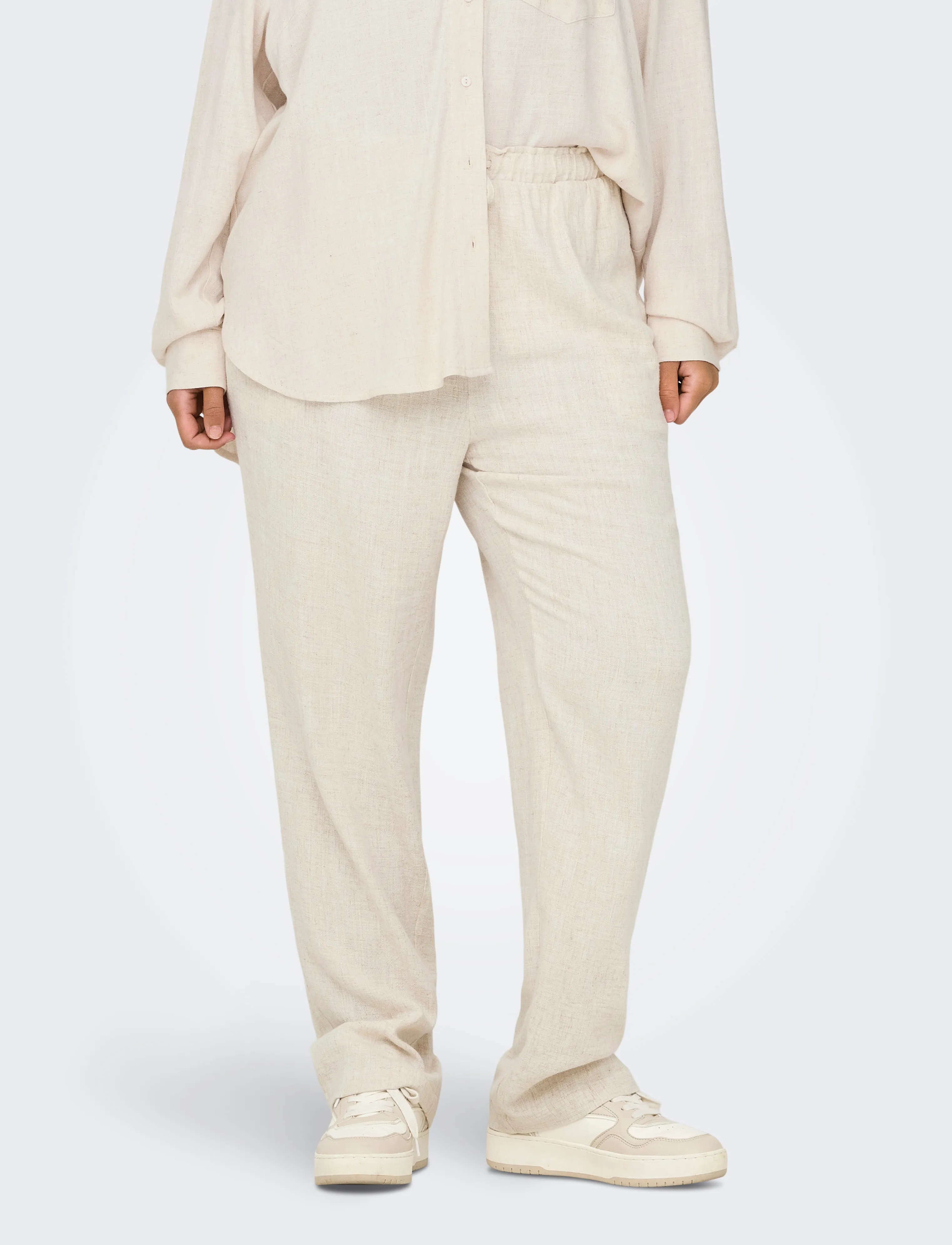 ONLY Carmakoma CARSIESTA HW PULL-UP LINEN BL PNT - Tøj - MOONBEAM / cream