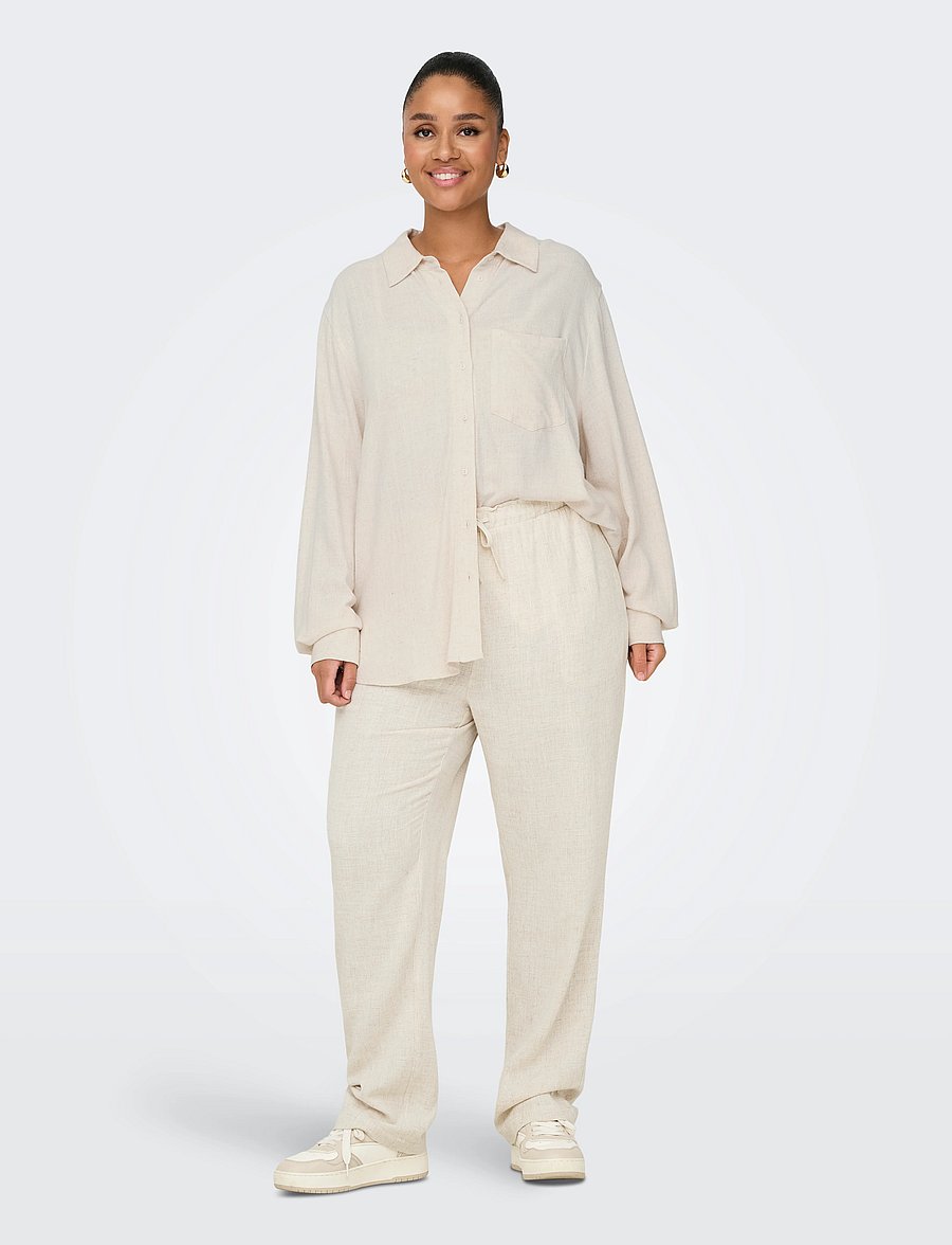 ONLY Carmakoma - CARSIESTA HW PULL-UP LINEN BL PNT - linnen broeken - moonbeam - 4