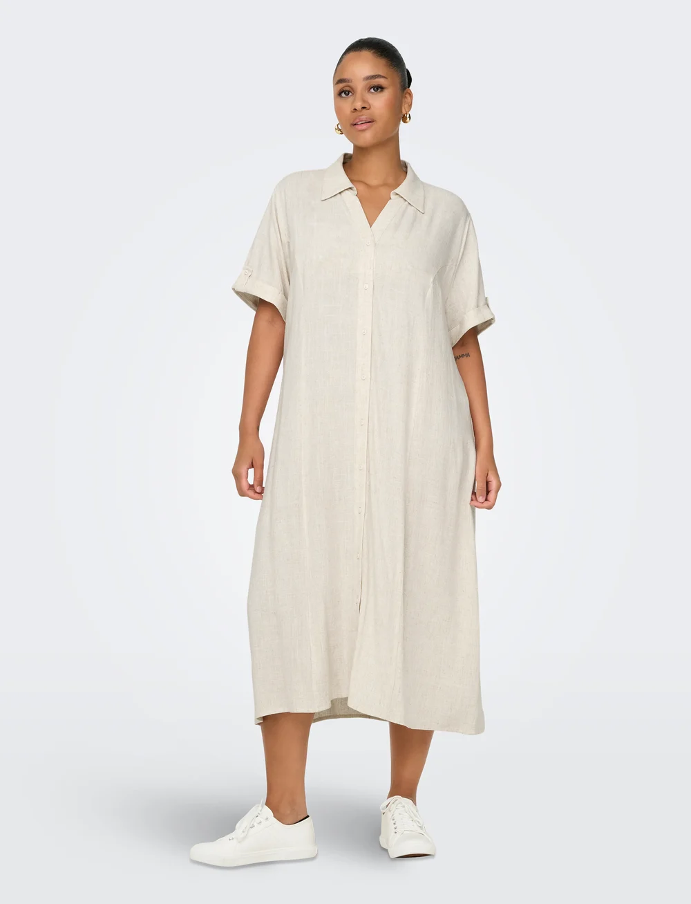 ONLY Carmakoma - CARSIESTA SS BUT LONG LINEN BL DRESS - shirt dresses - moonbeam - 0