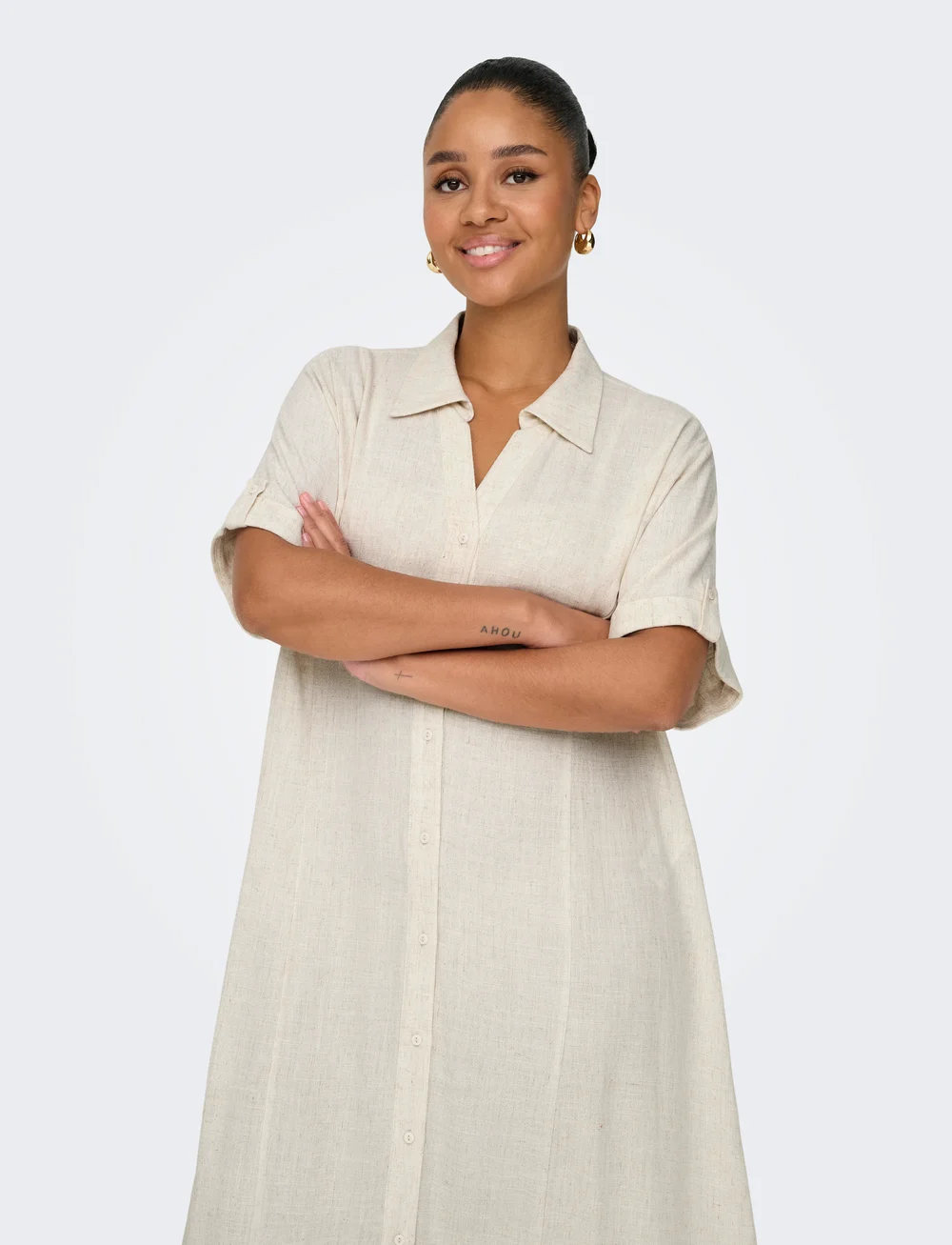 ONLY Carmakoma - CARSIESTA SS BUT LONG LINEN BL DRESS - shirt dresses - moonbeam - 4