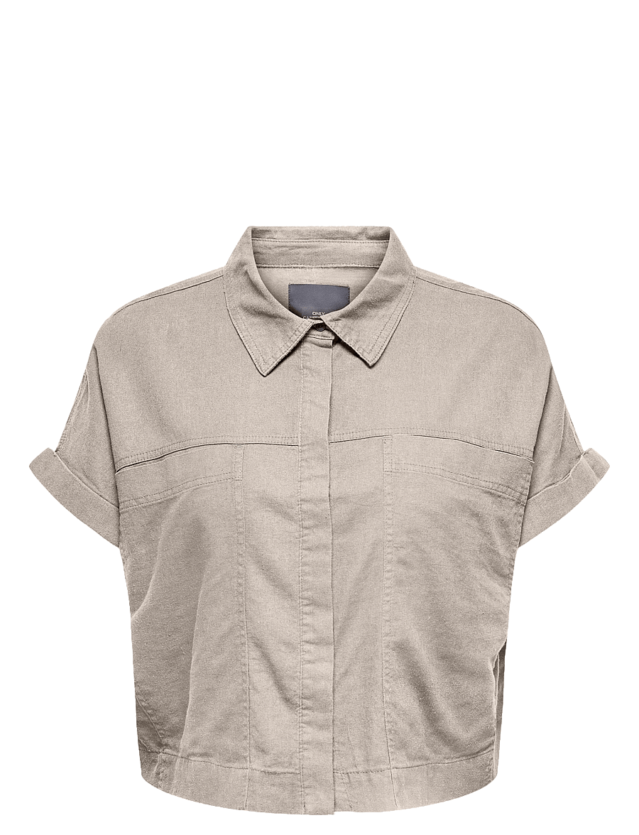 ONLY Carmakoma - CARCARO S/S LINEN BL BOXY SHIRT - linneskjortor - pumice stone - 0