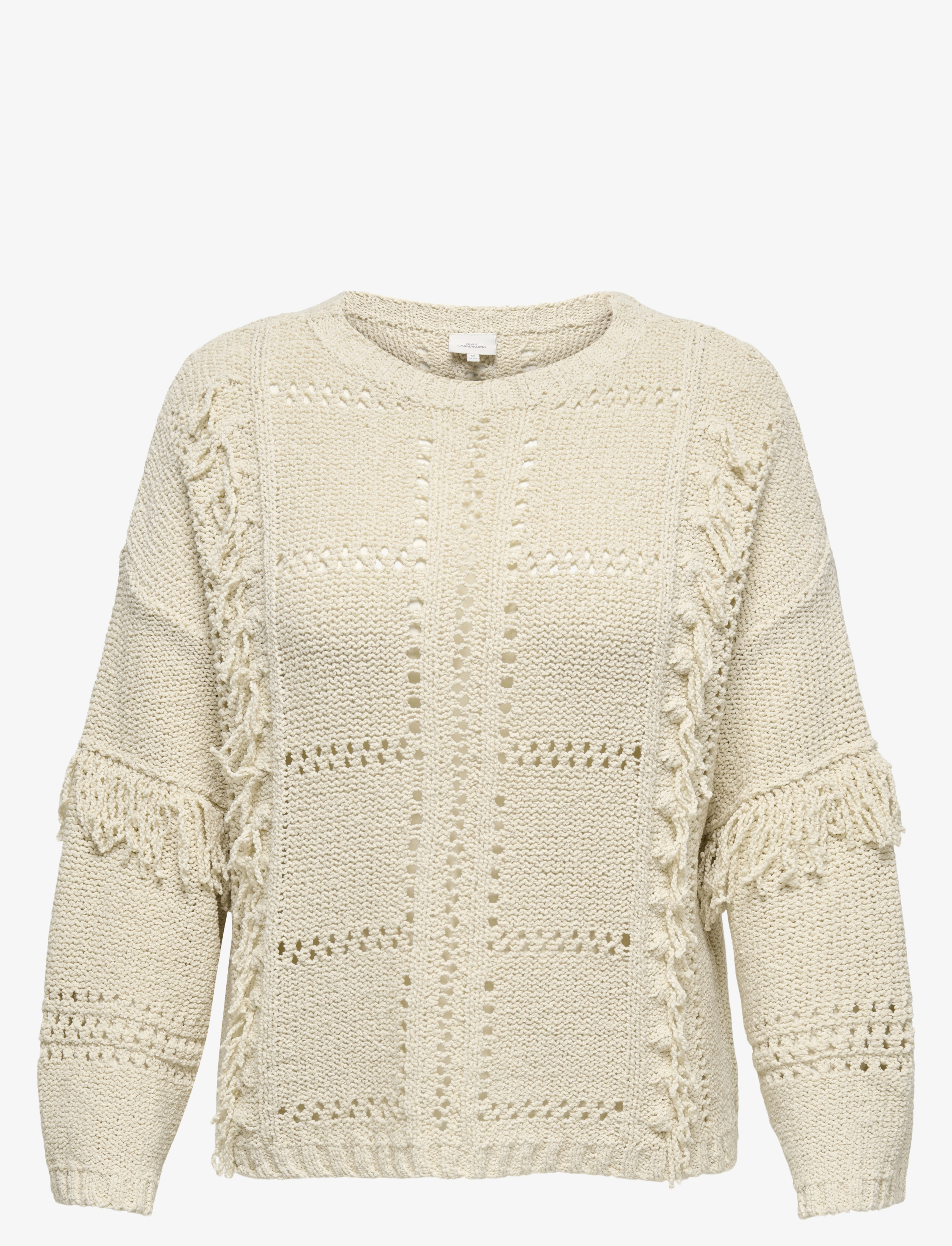 ONLY Carmakoma - CARYRSA LIFE LS FRINGE O-NECK KNT - striktrøjer - birch - 1