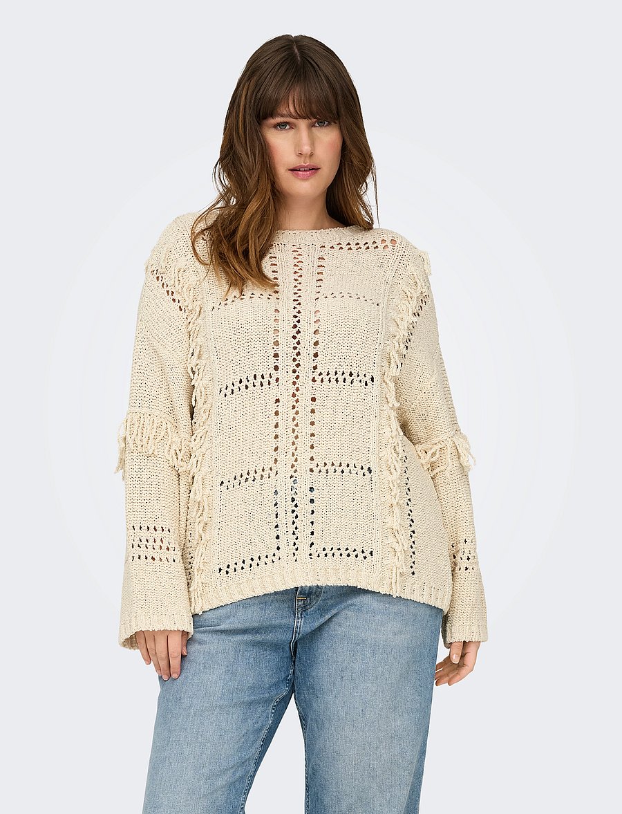 ONLY Carmakoma - CARYRSA LIFE LS FRINGE O-NECK KNT - striktrøjer - birch - 0
