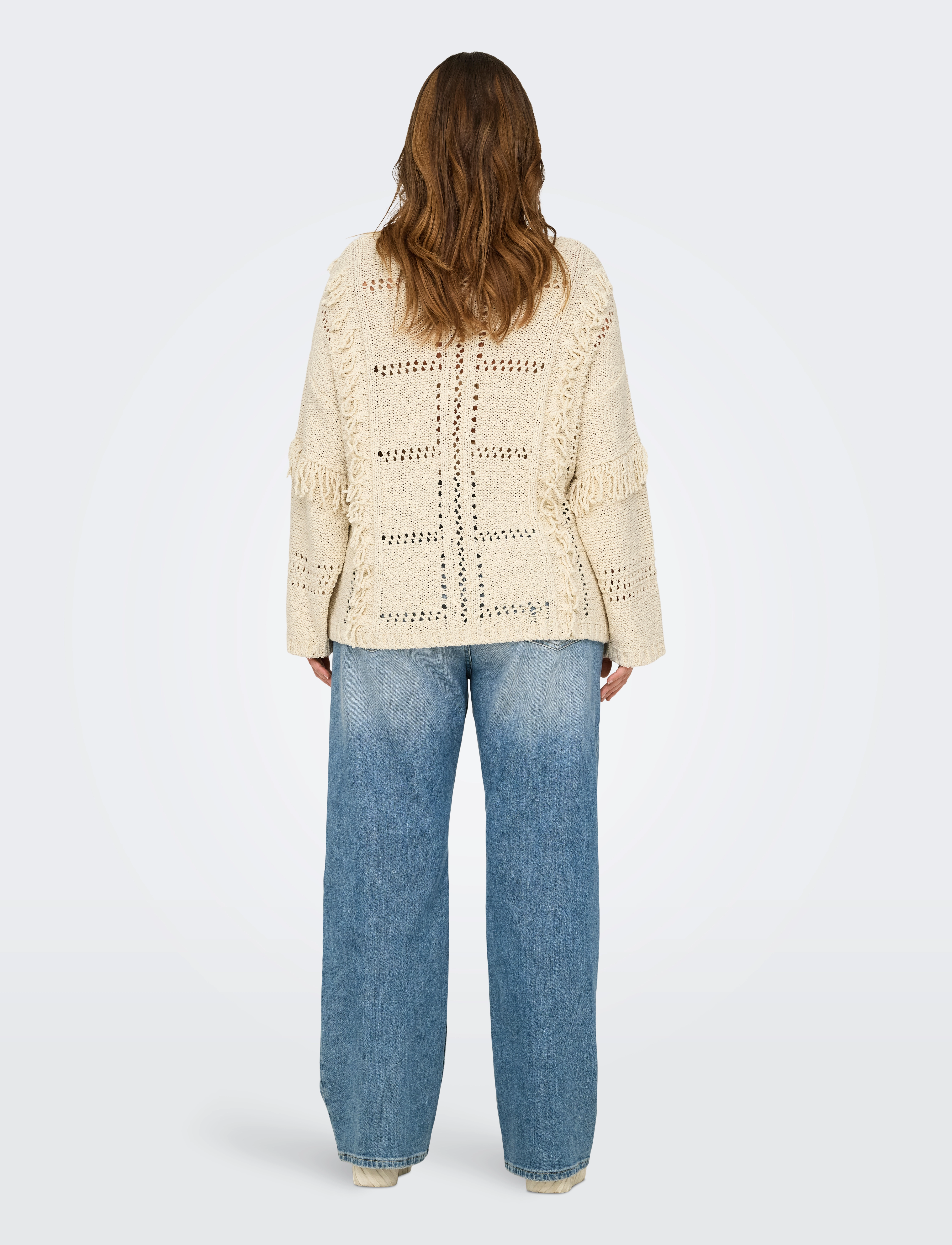 ONLY Carmakoma - CARYRSA LIFE LS FRINGE O-NECK KNT - striktrøjer - birch - 3
