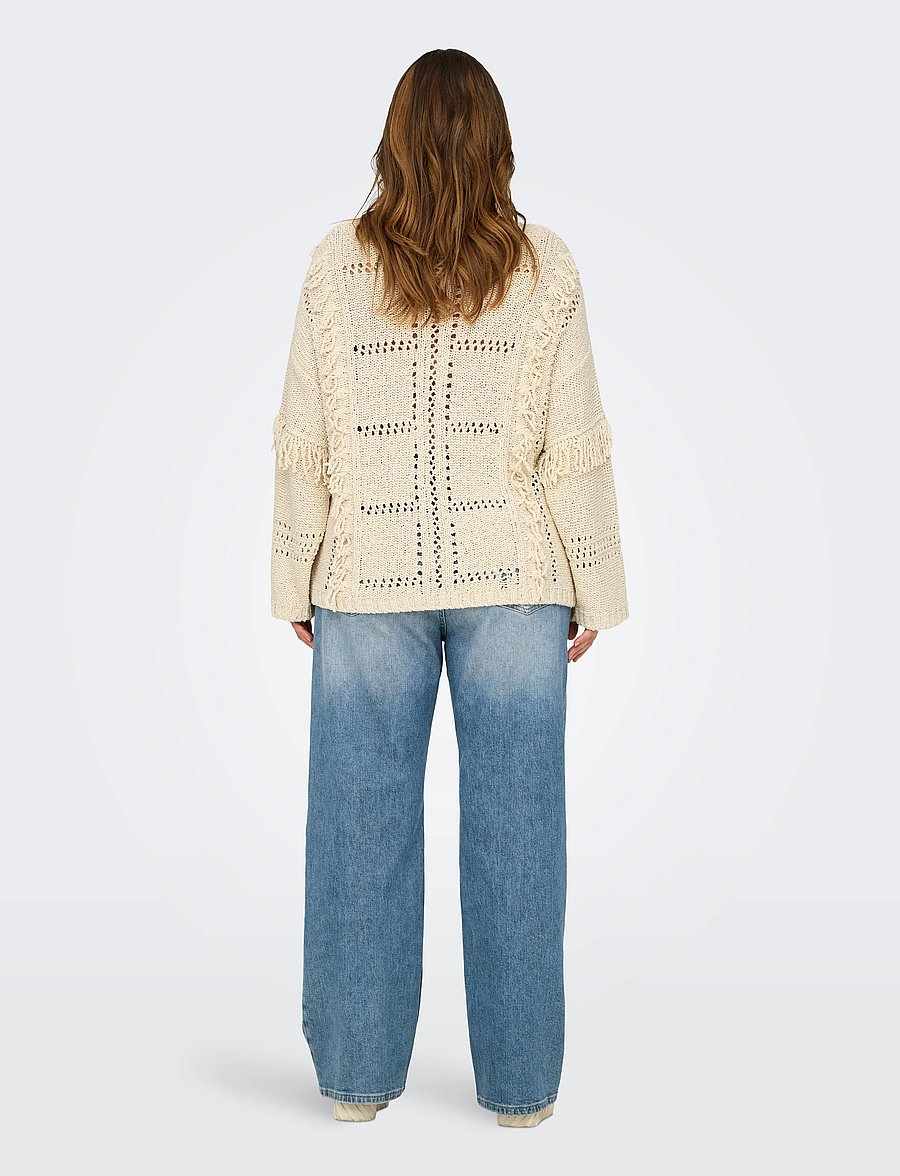 ONLY Carmakoma - CARYRSA LIFE LS FRINGE O-NECK KNT - striktrøjer - birch - 3