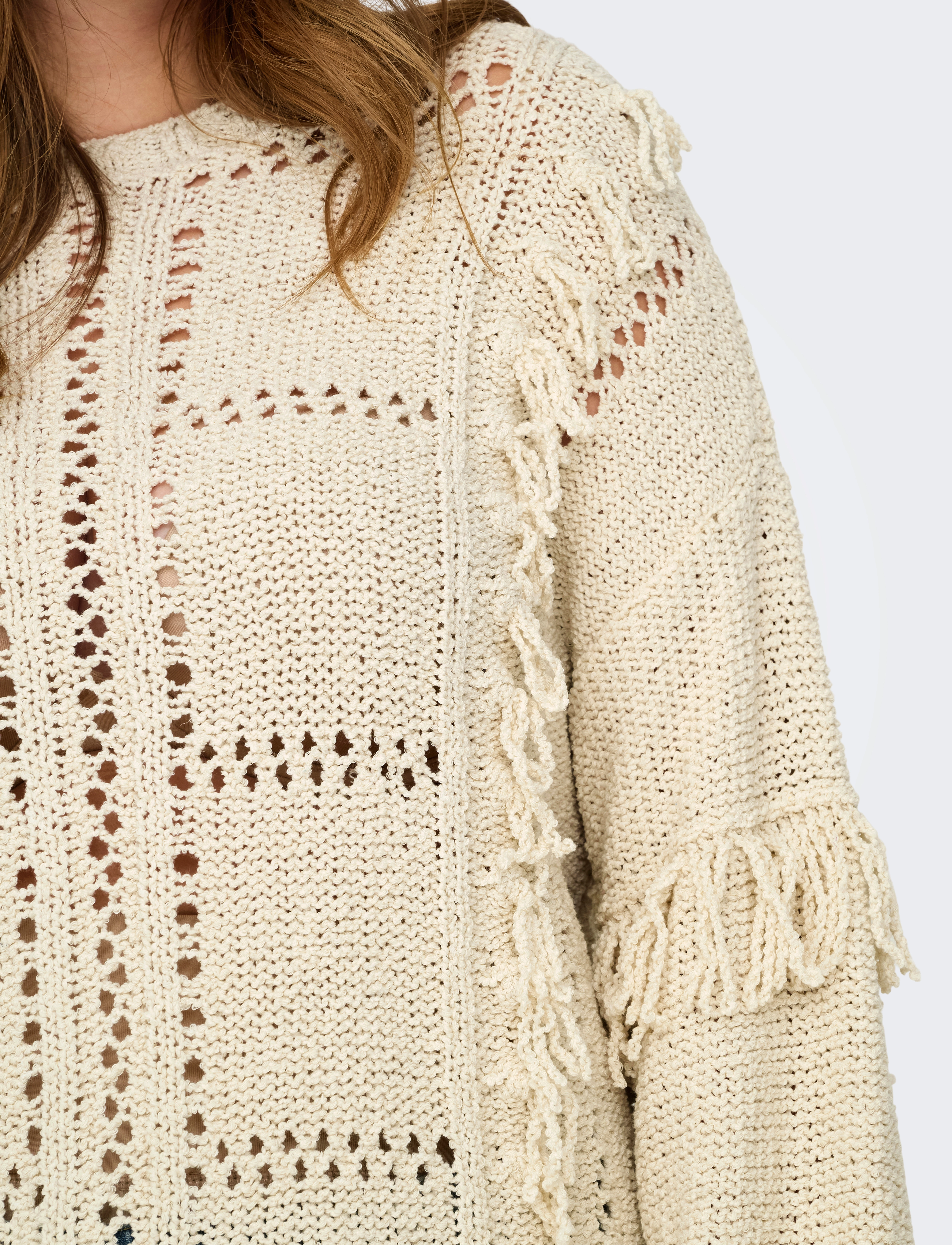 ONLY Carmakoma - CARYRSA LIFE LS FRINGE O-NECK KNT - striktrøjer - birch - 4