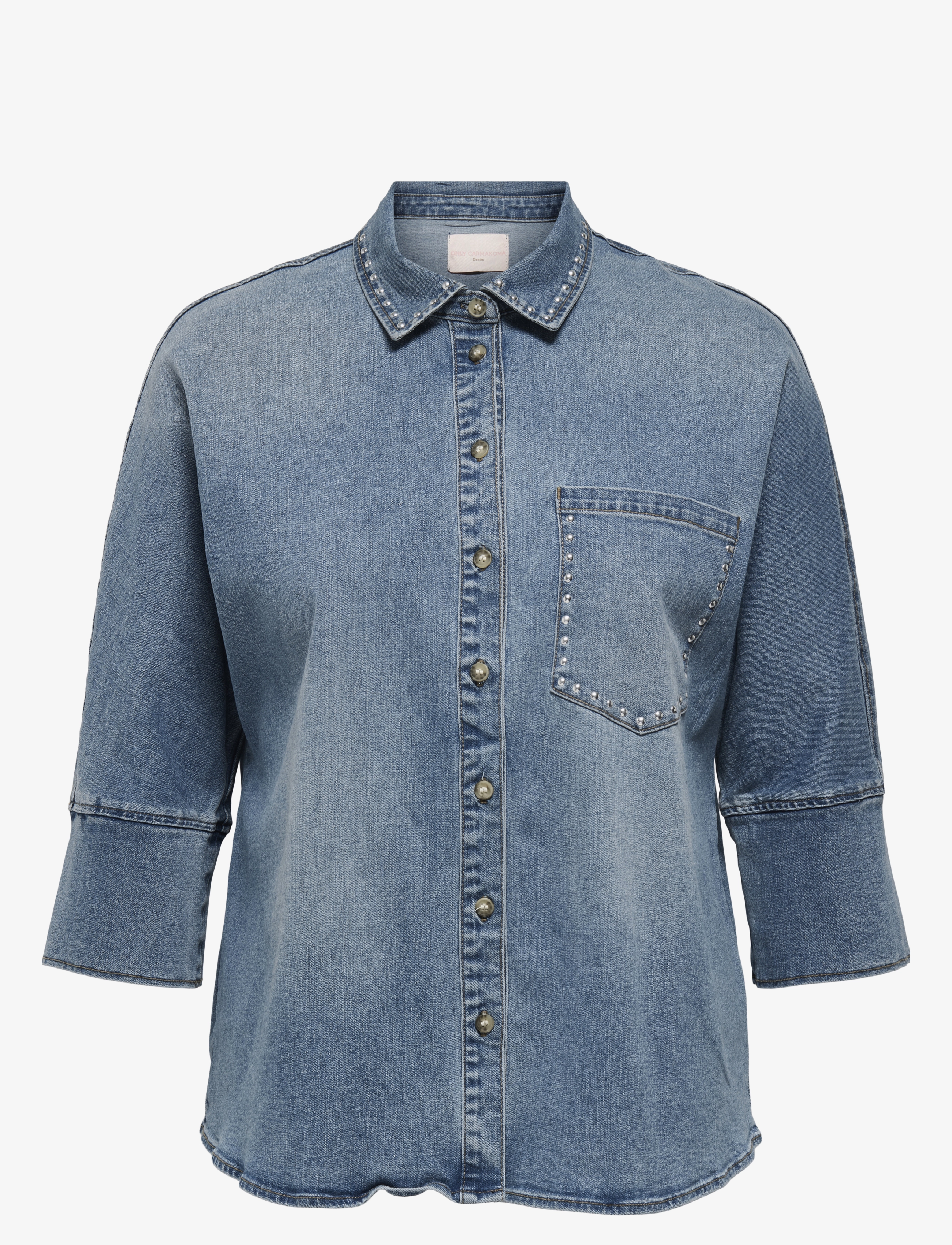 ONLY CARMAKOMA Cargrace 3/4 Stud Dnm Shirt Gua Blau - 42 - Damen