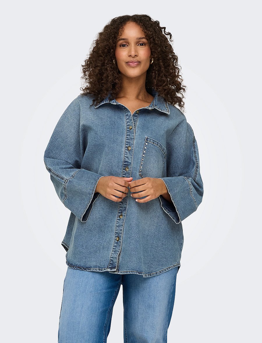 ONLY Carmakoma - CARGRACE 3/4 STUD DNM SHIRT GUA - denimskjorter - medium blue denim - 0
